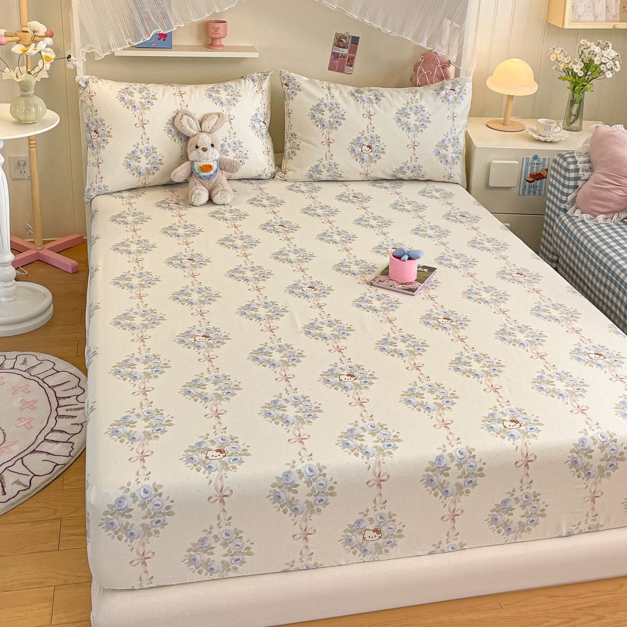 91家纺网 家纺一手货源 找家纺 寻米 2026新款春夏全棉13070印花四件套单品系列-四件套 花园凯蒂