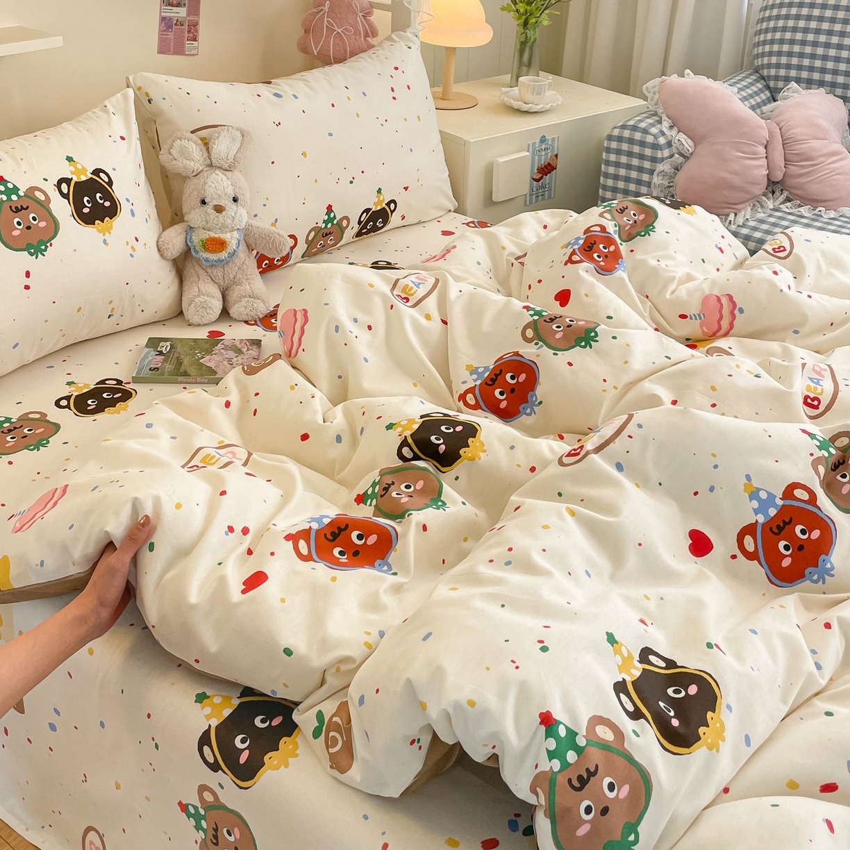 91家纺网 家纺一手货源 找家纺 寻米 2026新款春夏全棉13070印花四件套单品系列-四件套 快乐熊仔