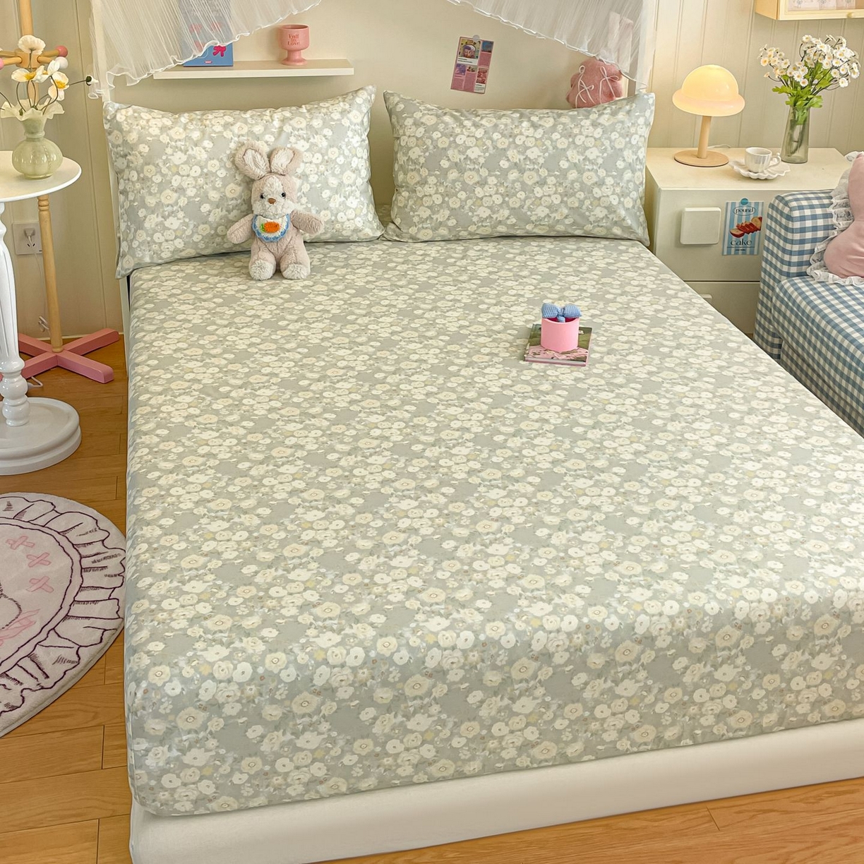 91家纺网 家纺一手货源 找家纺 寻米 2026新款春夏全棉13070印花四件套单品系列-四件套 繁花-绿