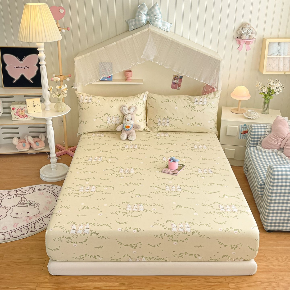 91家纺网 家纺一手货源 找家纺 寻米 2026新款春夏全棉13070印花四件套单品系列-四件套 花园小兔