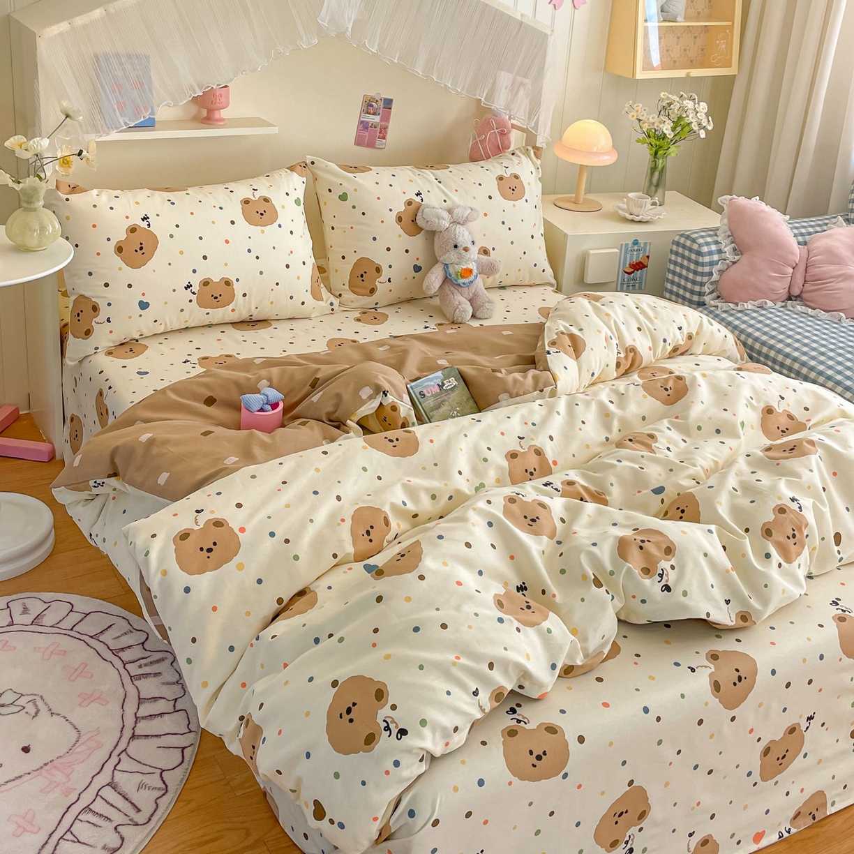 91家纺网 家纺一手货源 找家纺 寻米 2026新款春夏全棉13070印花四件套单品系列-四件套 小熊软糖