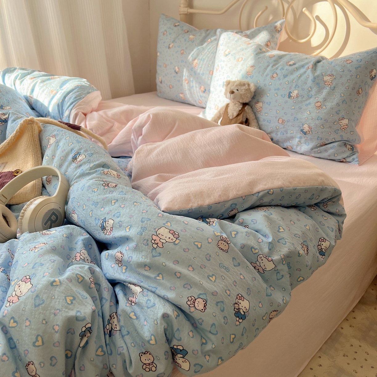 繁花家居 2026新款木棉双层纱四件套 蓝心kt