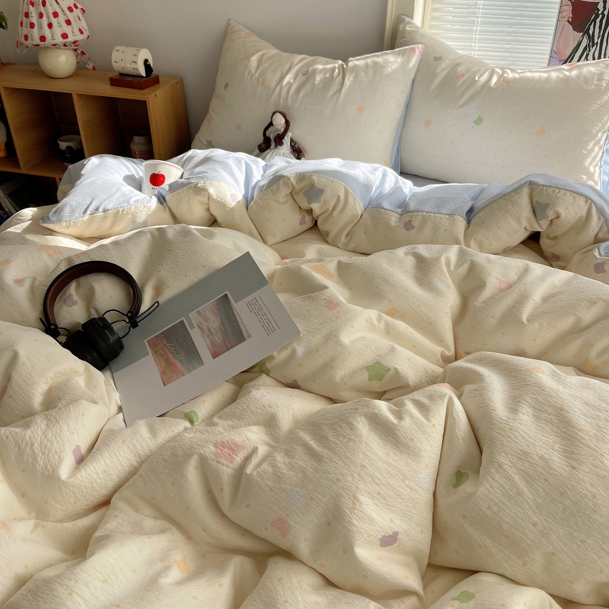 91家纺网 家纺一手货源 找家纺 繁花家居 2026新款木棉双层纱四件套 米白星絮