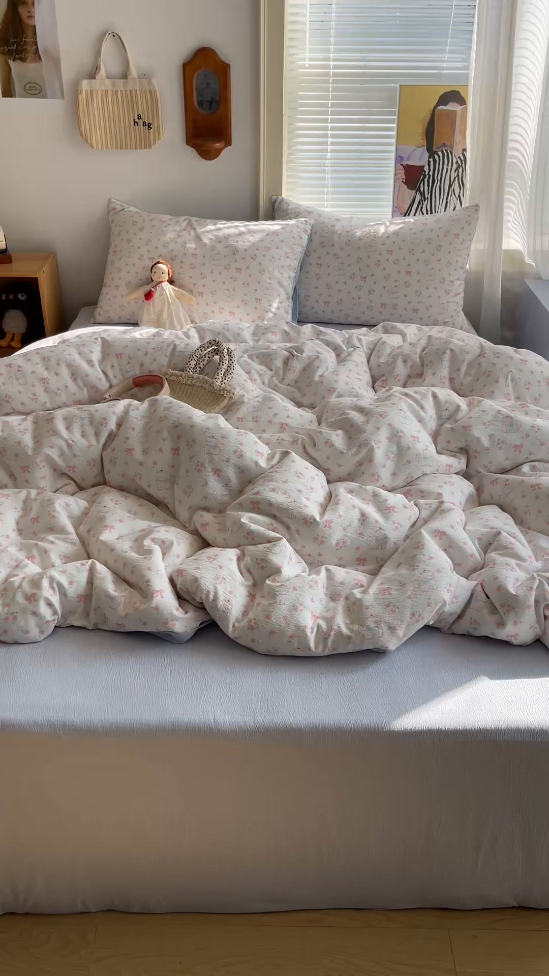 91家纺网 家纺一手货源 找家纺 繁花家居 2026新款木棉双层纱四件套 喵喵花结