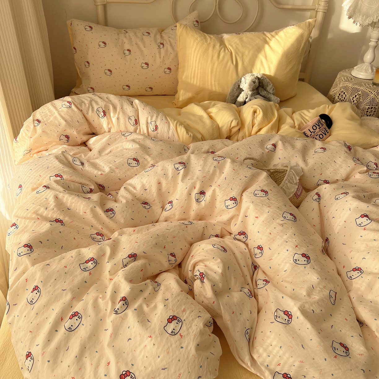 91家纺网 家纺一手货源 找家纺 繁花家居 2026新款木棉双层纱四件套 奶酪kt-米