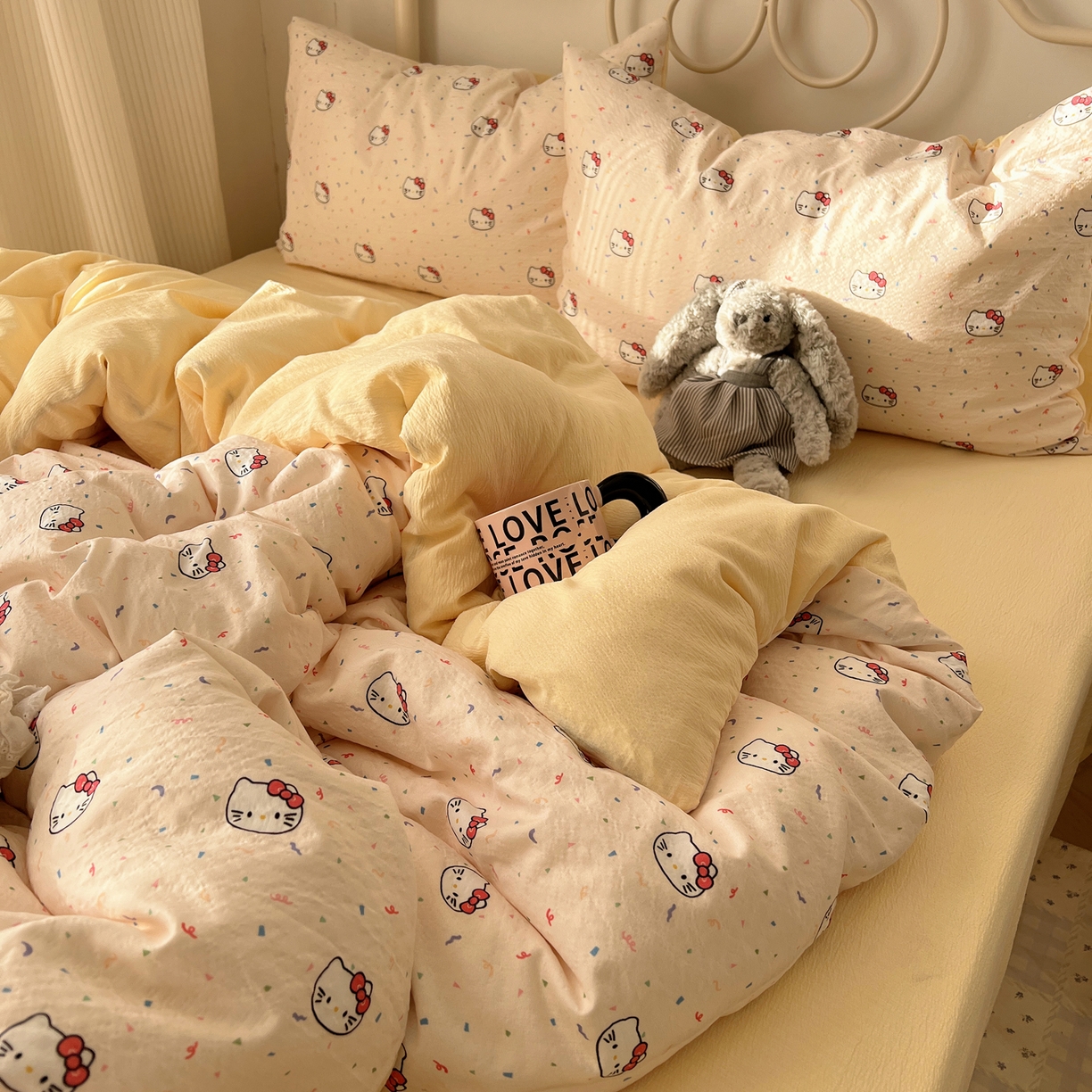 91家纺网 家纺一手货源 找家纺 繁花家居 2026新款木棉双层纱四件套 奶酪kt-米