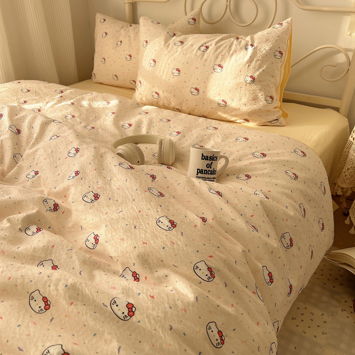 91家纺网 家纺一手货源 找家纺 繁花家居 2026新款木棉双层纱四件套 奶酪kt-米