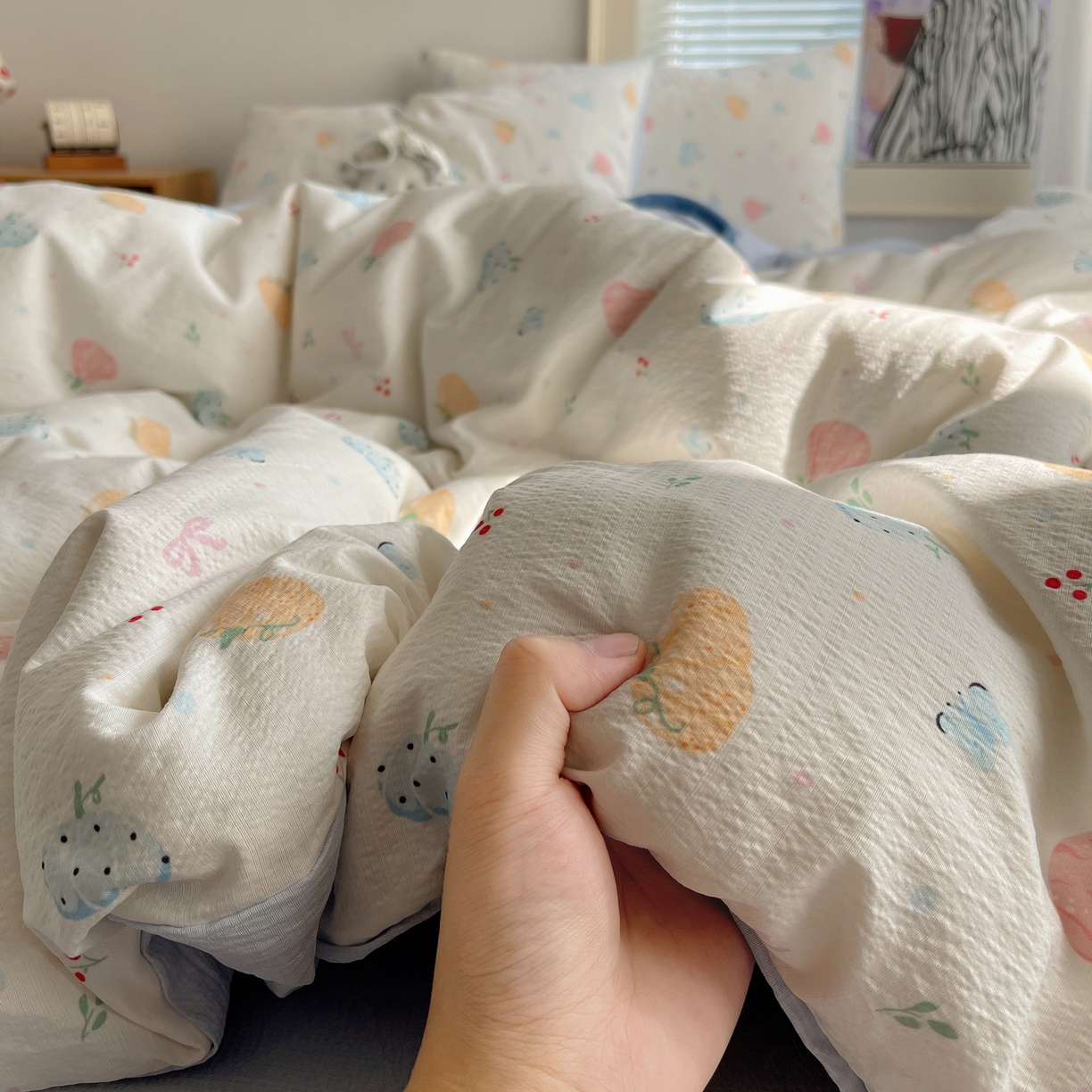 91家纺网 家纺一手货源 找家纺 繁花家居 2026新款木棉双层纱四件套 南瓜絮语