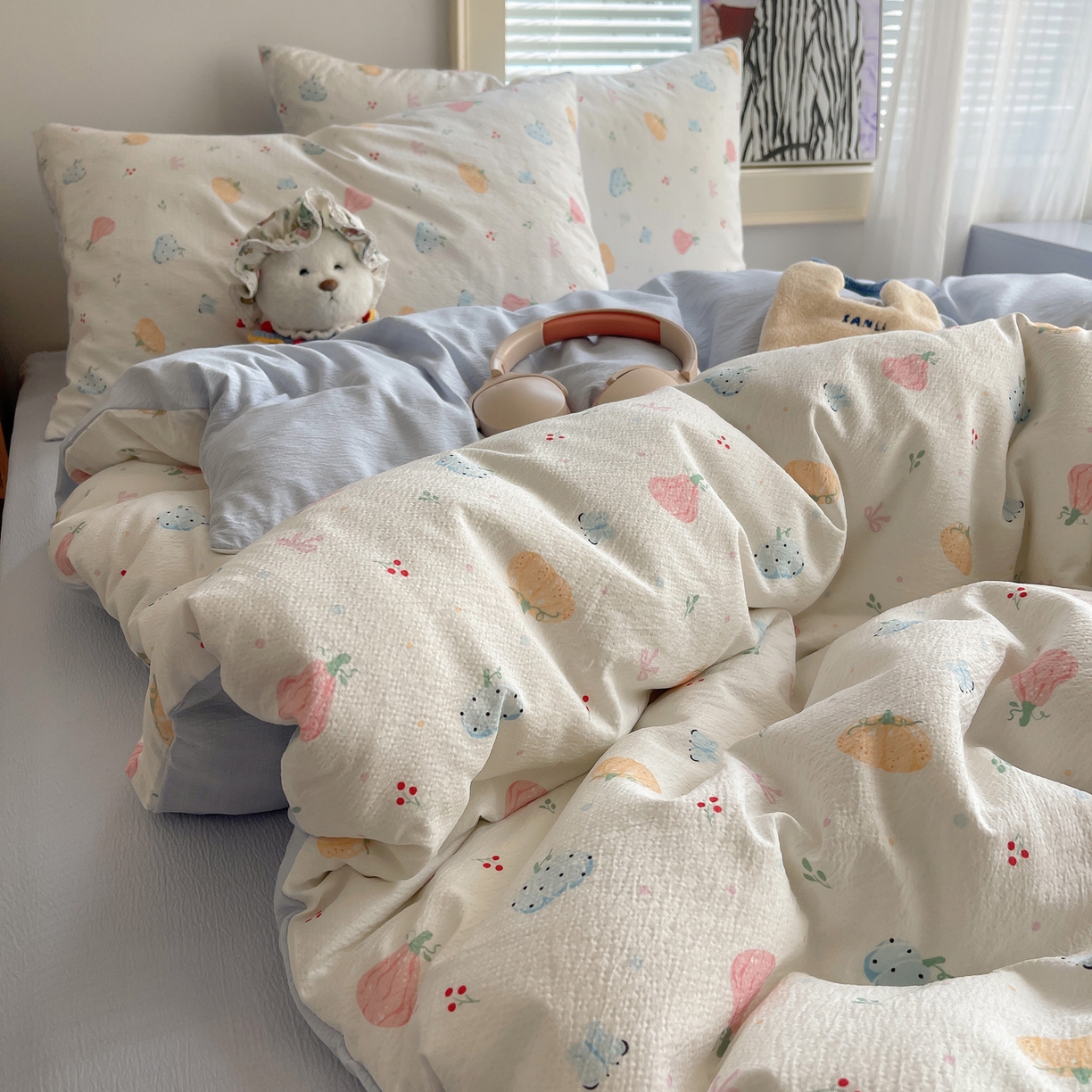 91家纺网 家纺一手货源 找家纺 繁花家居 2026新款木棉双层纱四件套 南瓜絮语