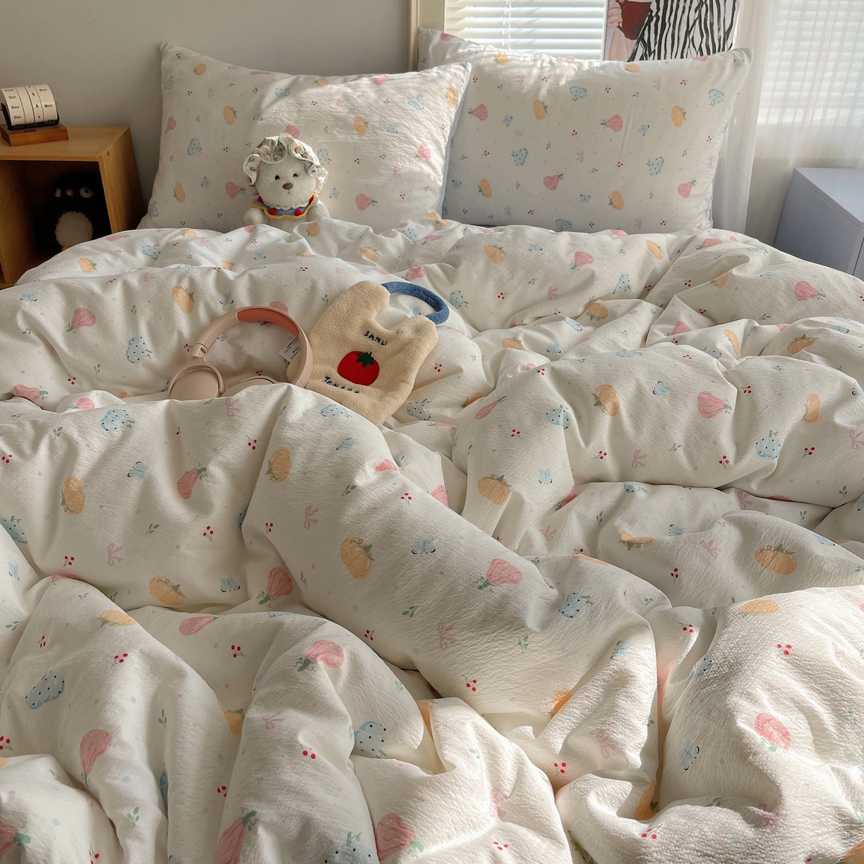 91家纺网 家纺一手货源 找家纺 繁花家居 2026新款木棉双层纱四件套 南瓜絮语