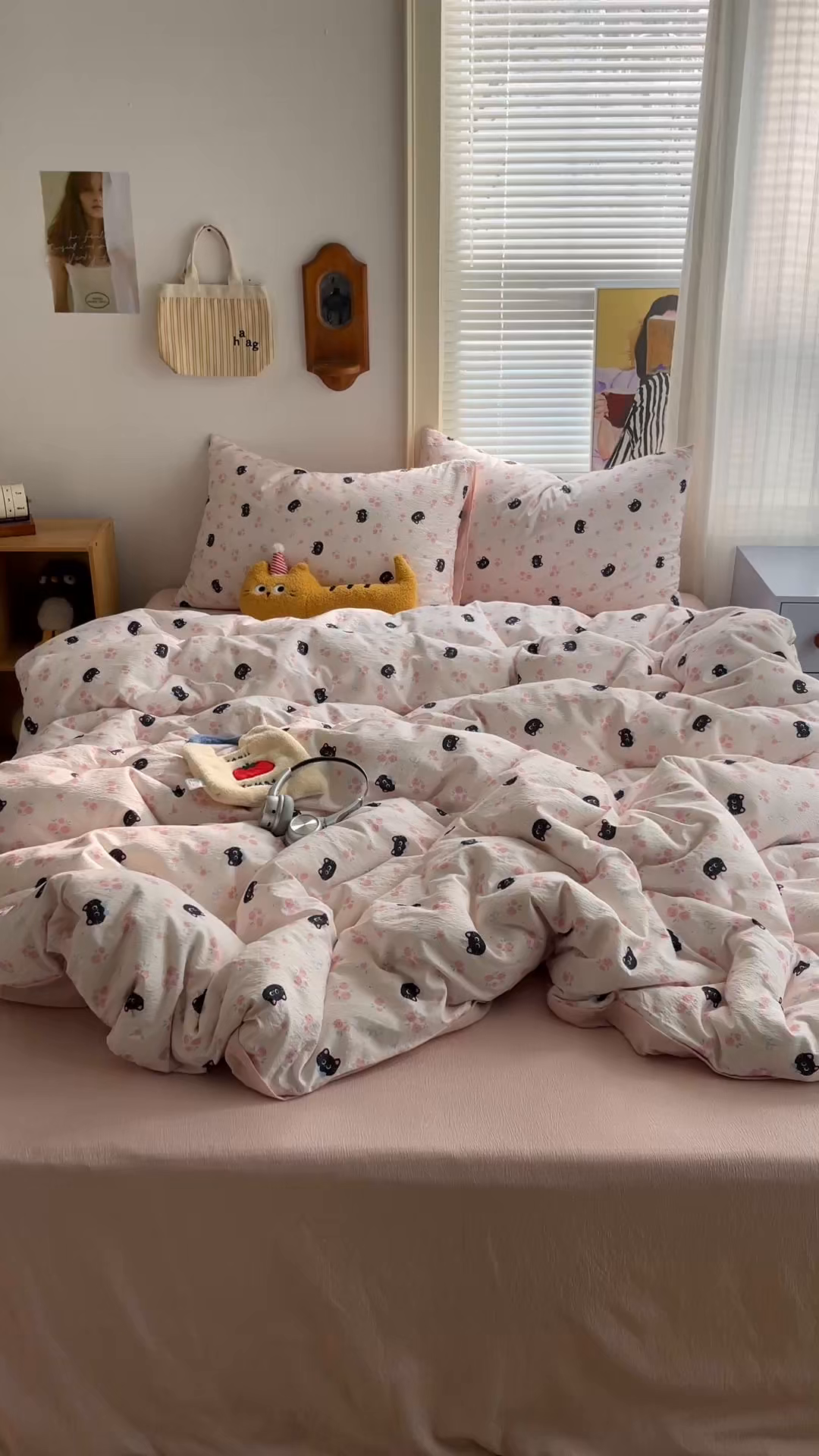 91家纺网 家纺一手货源 找家纺 繁花家居 2026新款木棉双层纱四件套 蔷薇黑猫