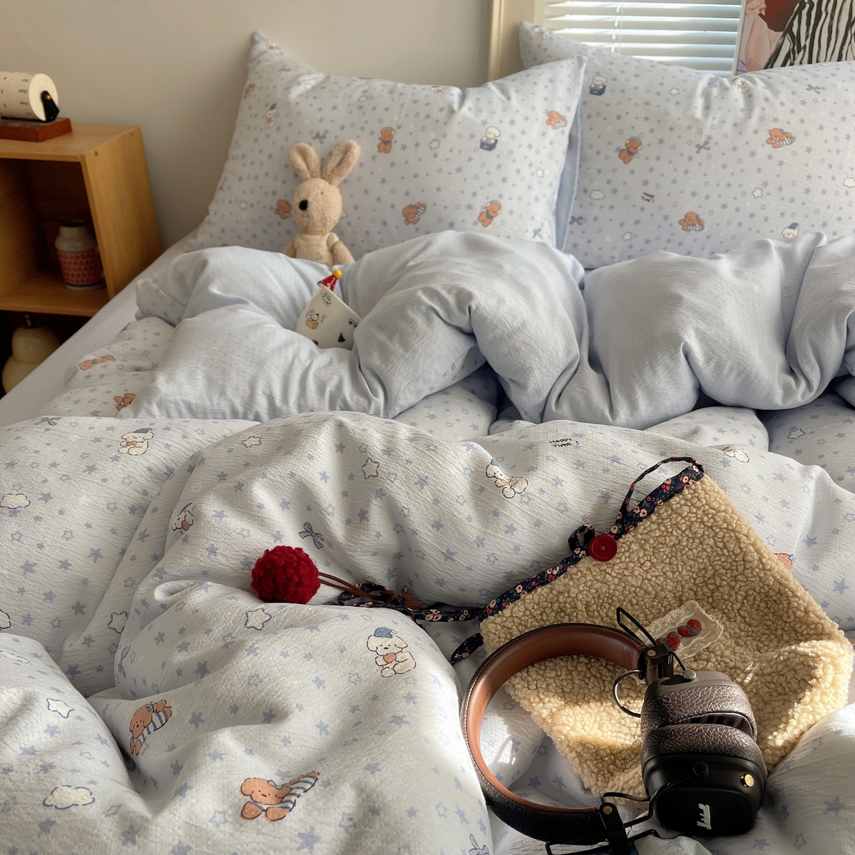 91家纺网 家纺一手货源 找家纺 繁花家居 2026新款木棉双层纱四件套 犬星浮梦