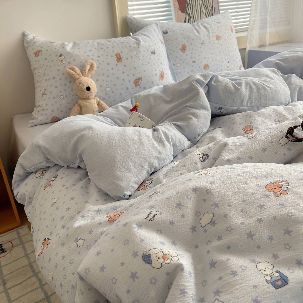 91家纺网 家纺一手货源 找家纺 繁花家居 2026新款木棉双层纱四件套 犬星浮梦