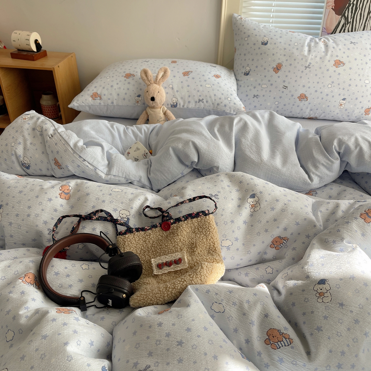 91家纺网 家纺一手货源 找家纺 繁花家居 2026新款木棉双层纱四件套 犬星浮梦