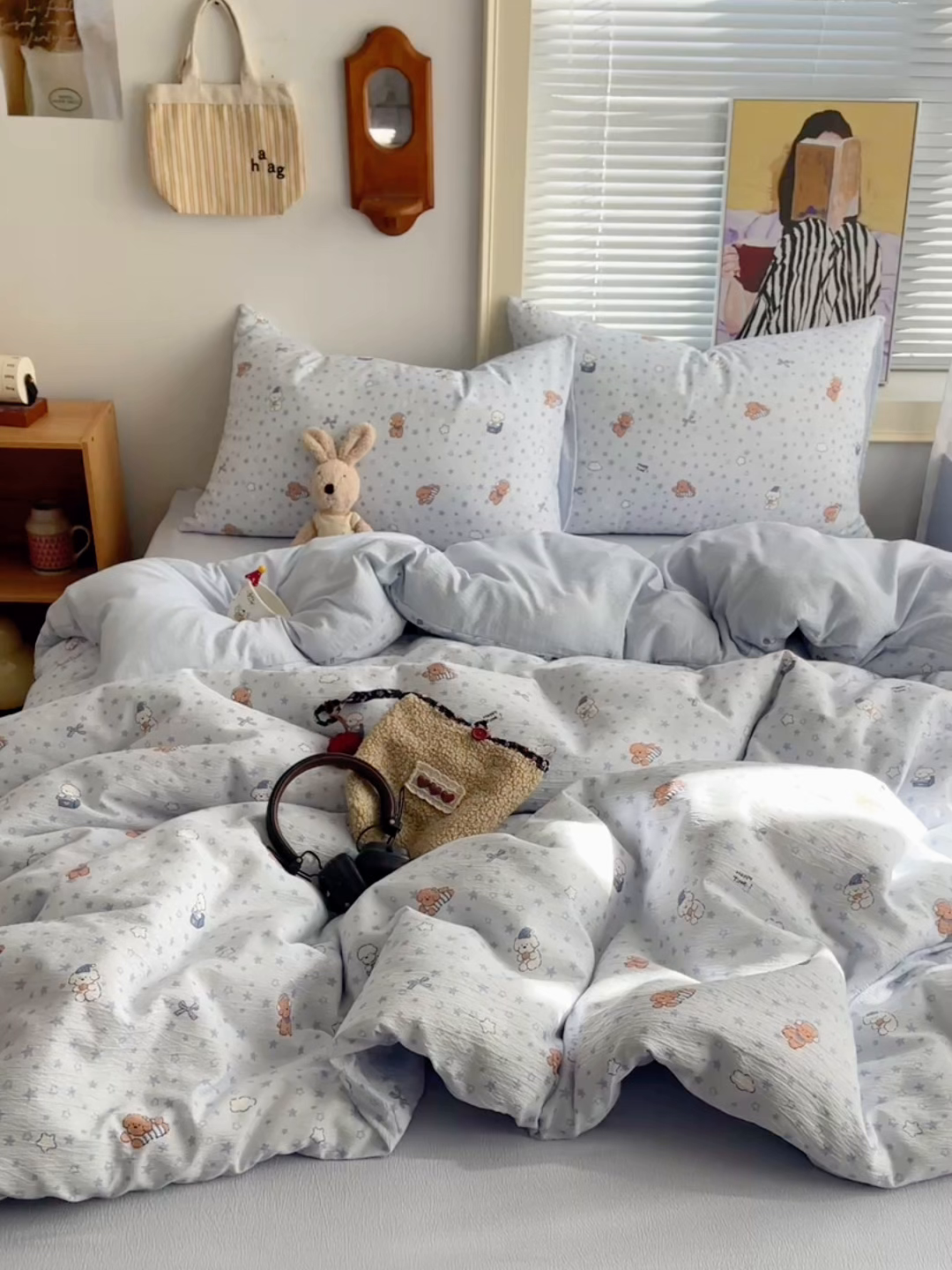 91家纺网 家纺一手货源 找家纺 繁花家居 2026新款木棉双层纱四件套 犬星浮梦