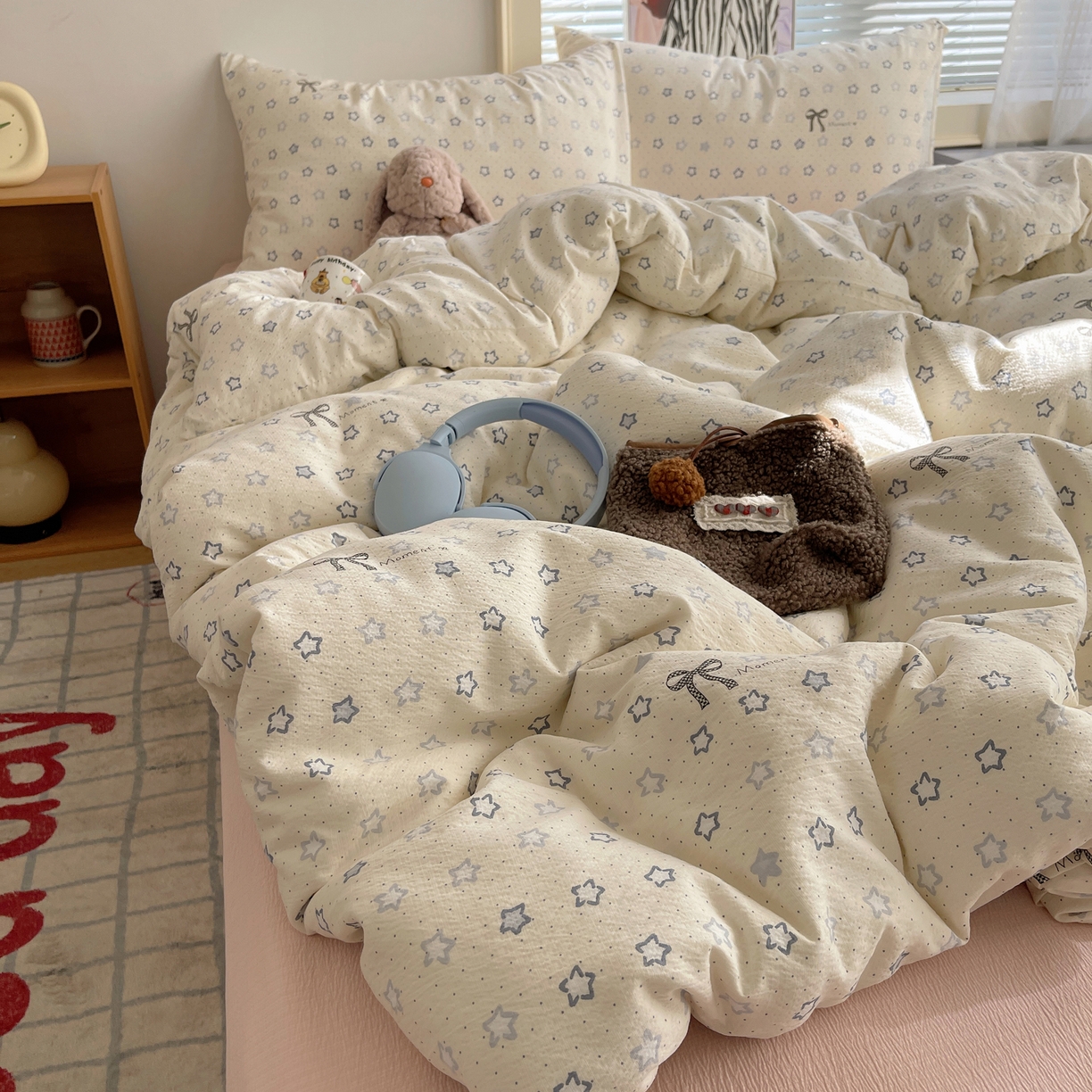 91家纺网 家纺一手货源 找家纺 繁花家居 2026新款木棉双层纱四件套 揉光星结