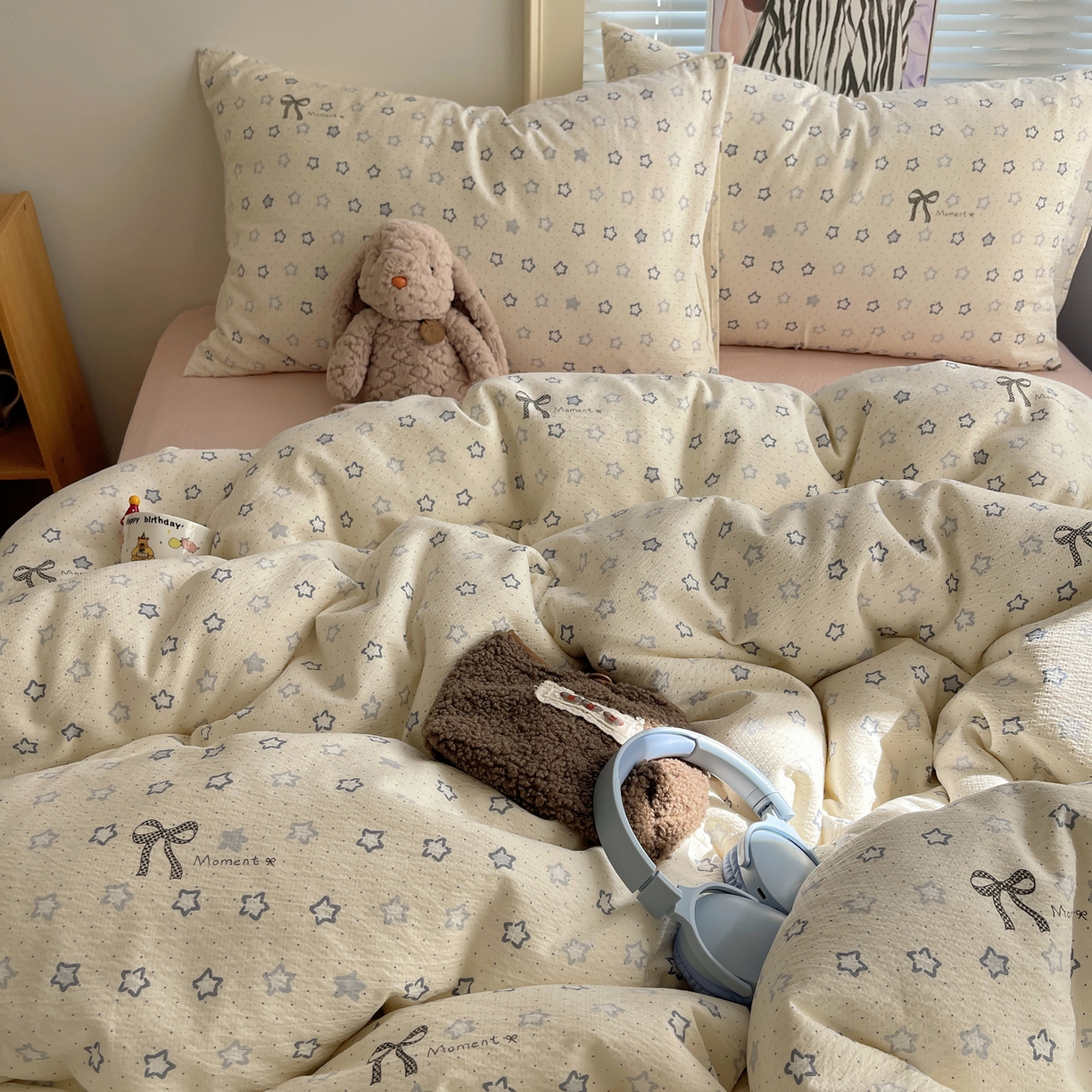 91家纺网 家纺一手货源 找家纺 繁花家居 2026新款木棉双层纱四件套 揉光星结