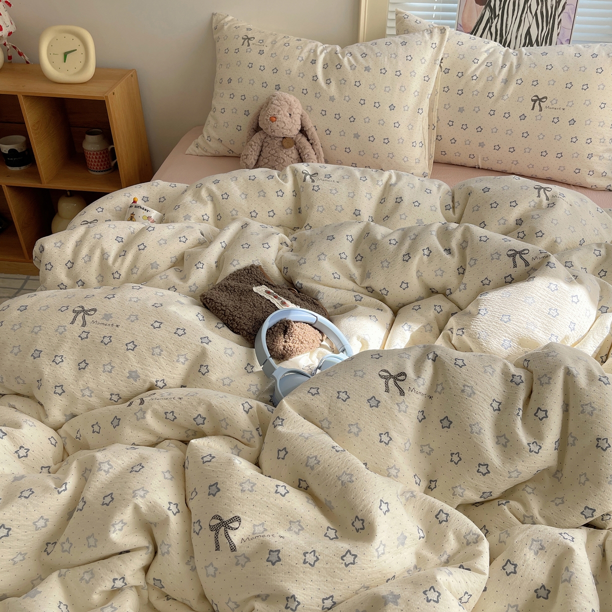 91家纺网 家纺一手货源 找家纺 繁花家居 2026新款木棉双层纱四件套 揉光星结