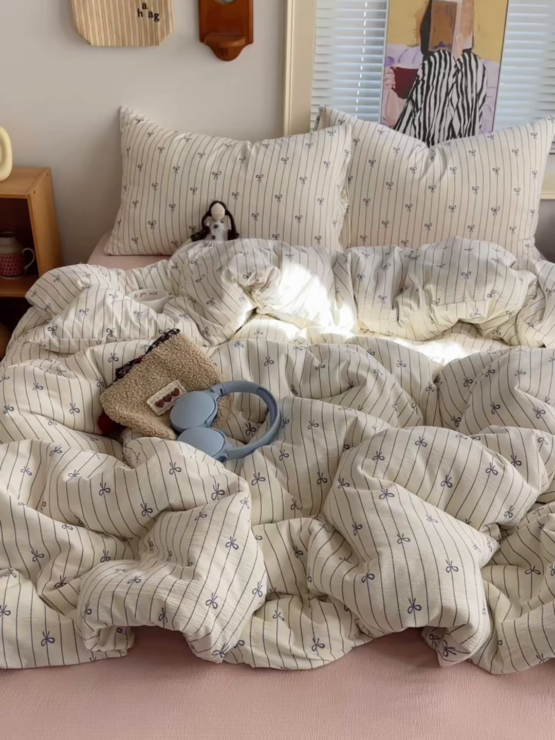 91家纺网 家纺一手货源 找家纺 繁花家居 2026新款木棉双层纱四件套 揉光星结