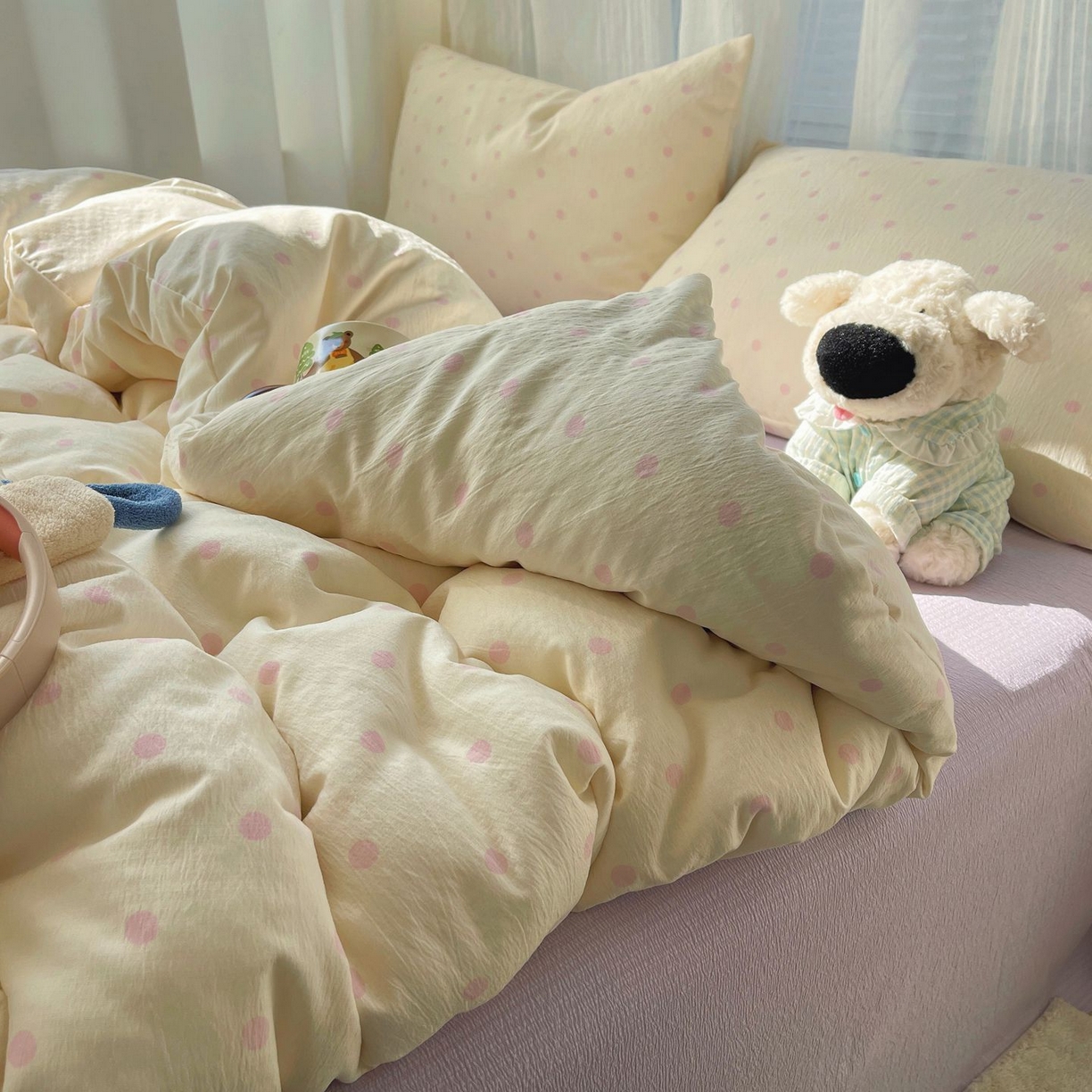 91家纺网 家纺一手货源 找家纺 繁花家居 2026新款木棉双层纱四件套 糖心炮弹