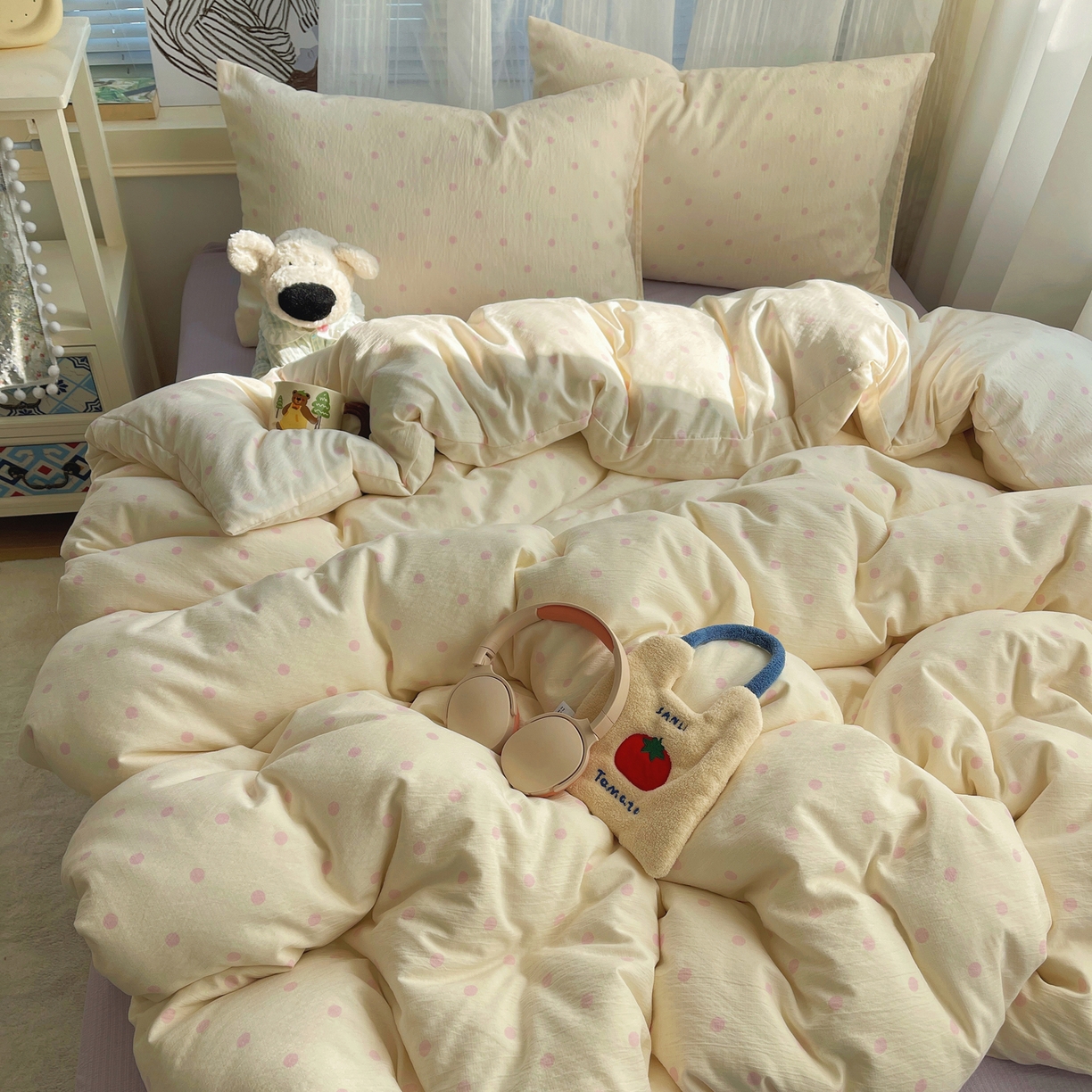 91家纺网 家纺一手货源 找家纺 繁花家居 2026新款木棉双层纱四件套 糖心炮弹