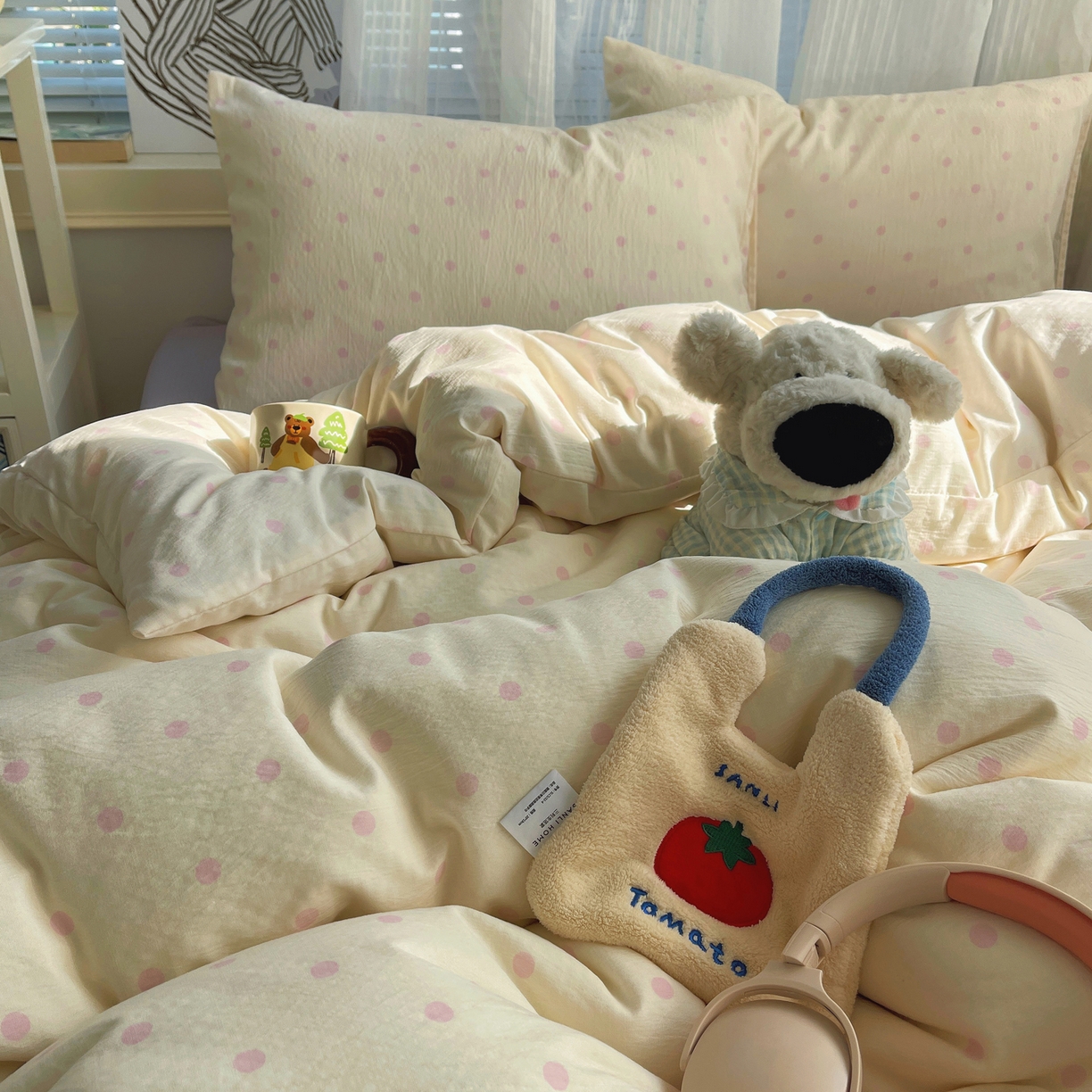 91家纺网 家纺一手货源 找家纺 繁花家居 2026新款木棉双层纱四件套 糖心炮弹