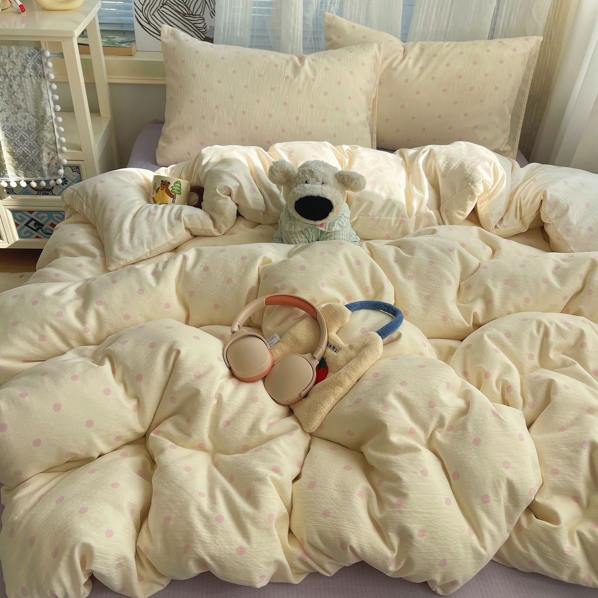 91家纺网 家纺一手货源 找家纺 繁花家居 2026新款木棉双层纱四件套 糖心炮弹