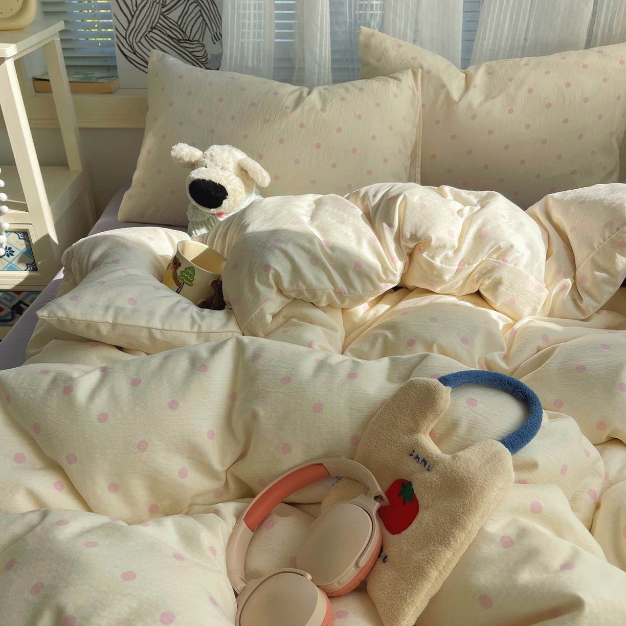 91家纺网 家纺一手货源 找家纺 繁花家居 2026新款木棉双层纱四件套 糖心炮弹