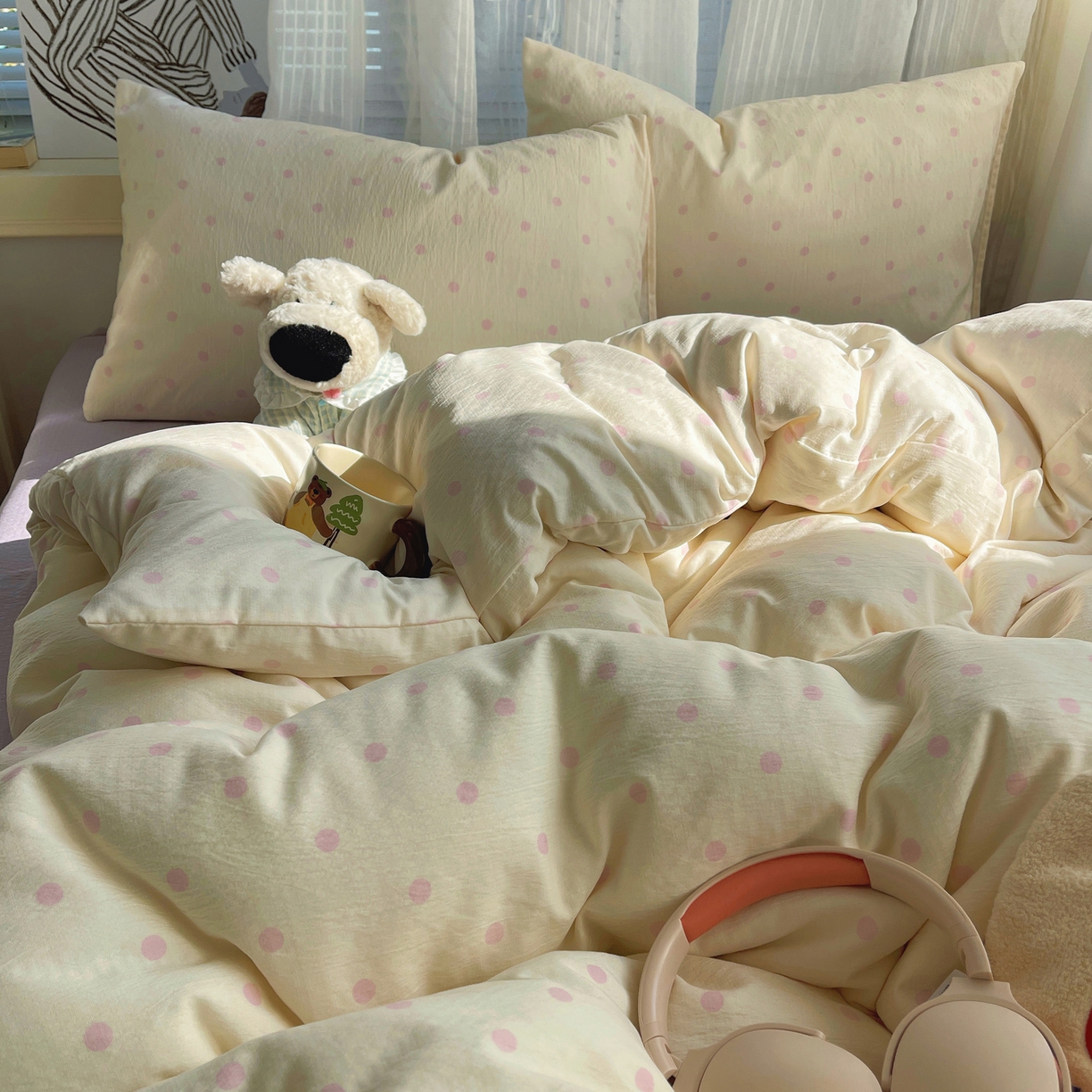 91家纺网 家纺一手货源 找家纺 繁花家居 2026新款木棉双层纱四件套 糖心炮弹