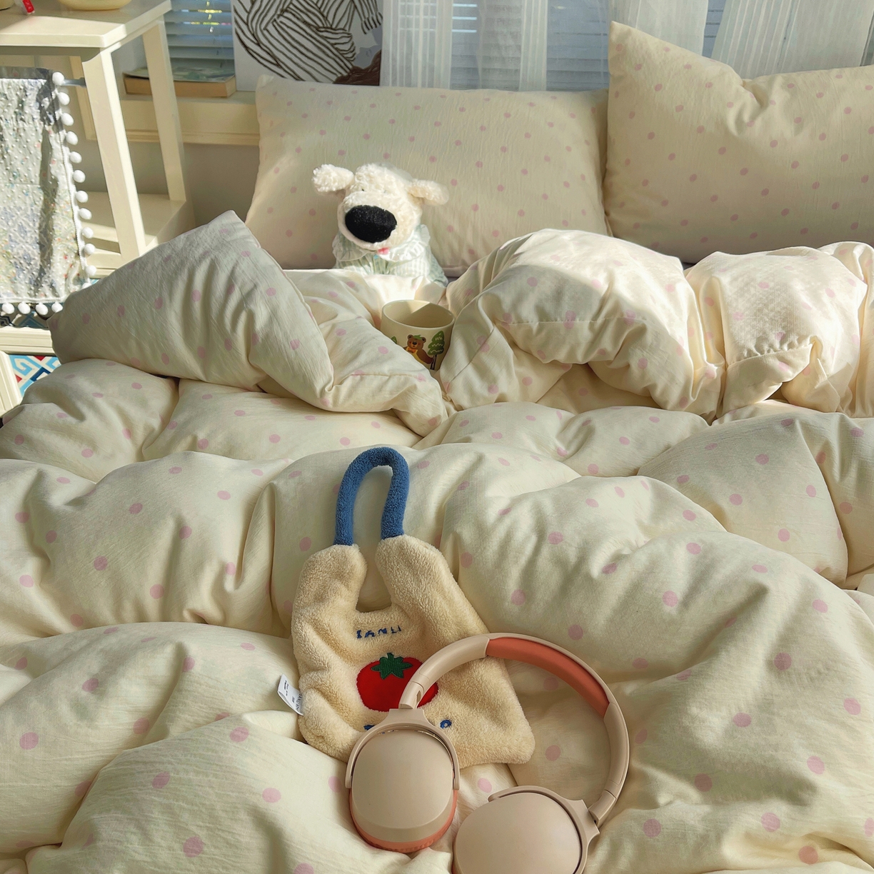 91家纺网 家纺一手货源 找家纺 繁花家居 2026新款木棉双层纱四件套 糖心炮弹