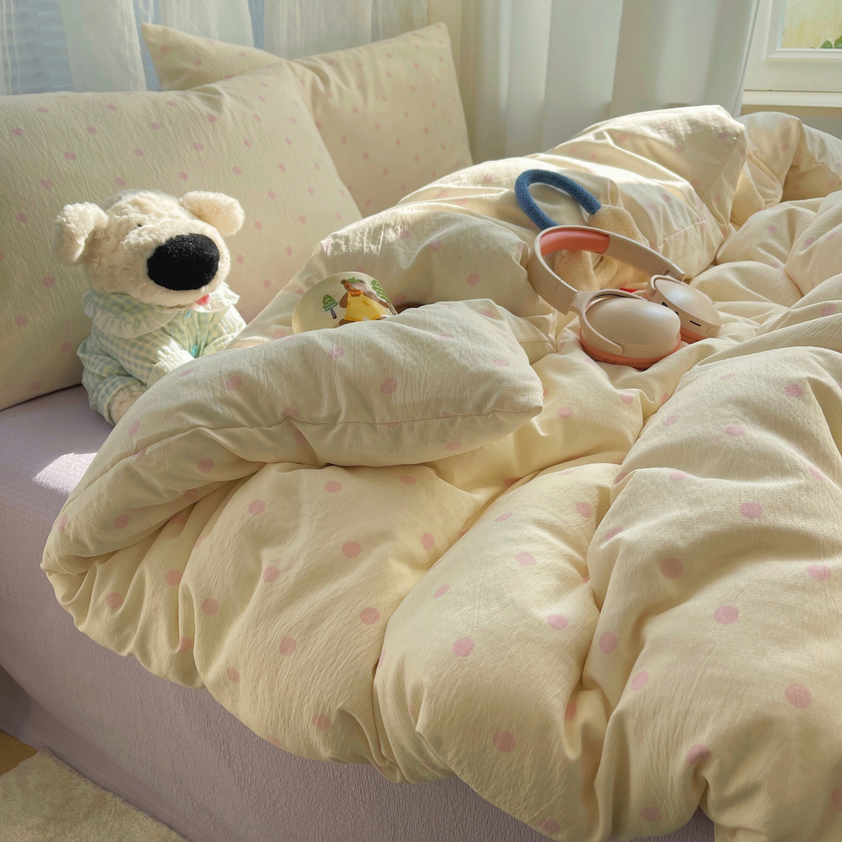 91家纺网 家纺一手货源 找家纺 繁花家居 2026新款木棉双层纱四件套 糖心炮弹