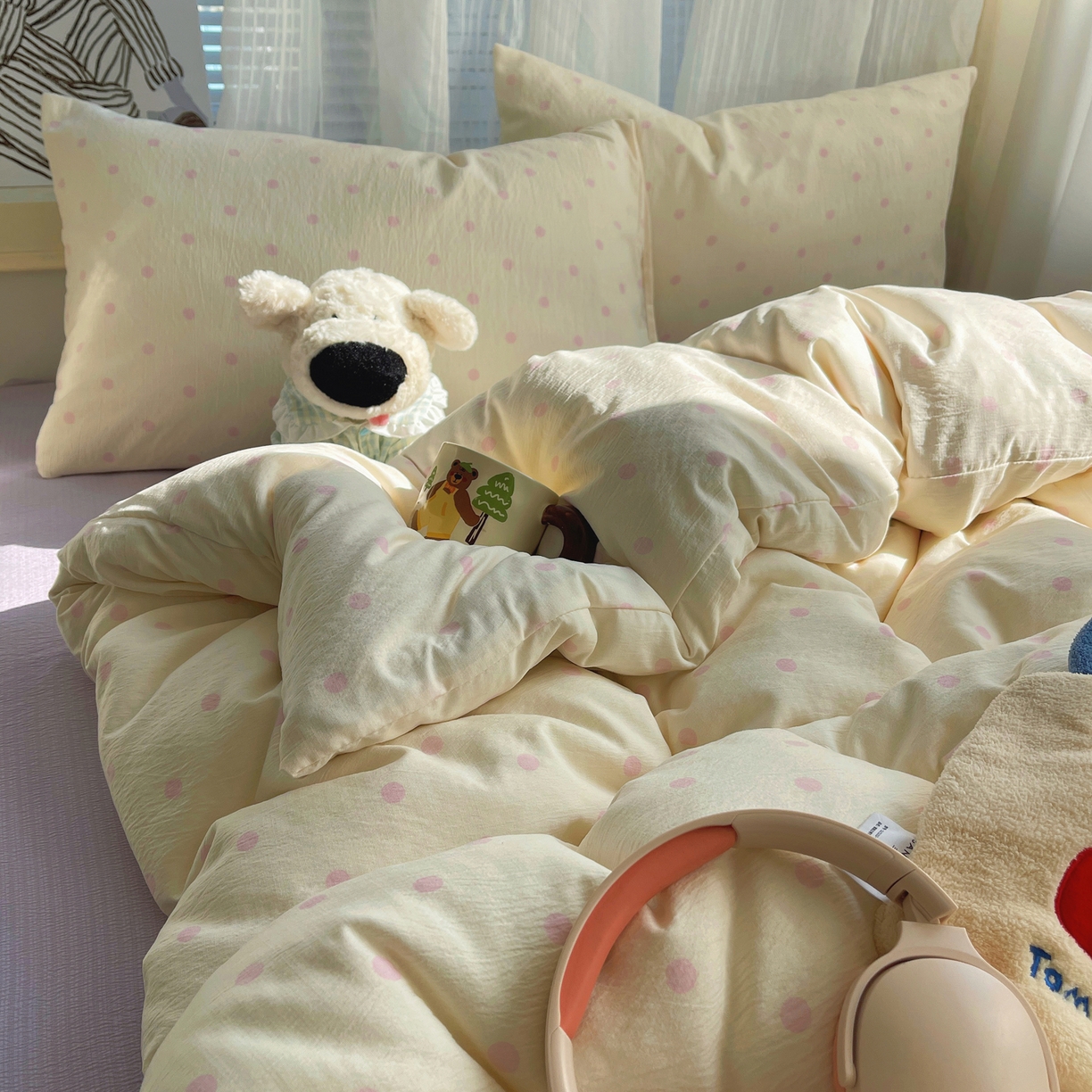 91家纺网 家纺一手货源 找家纺 繁花家居 2026新款木棉双层纱四件套 糖心炮弹