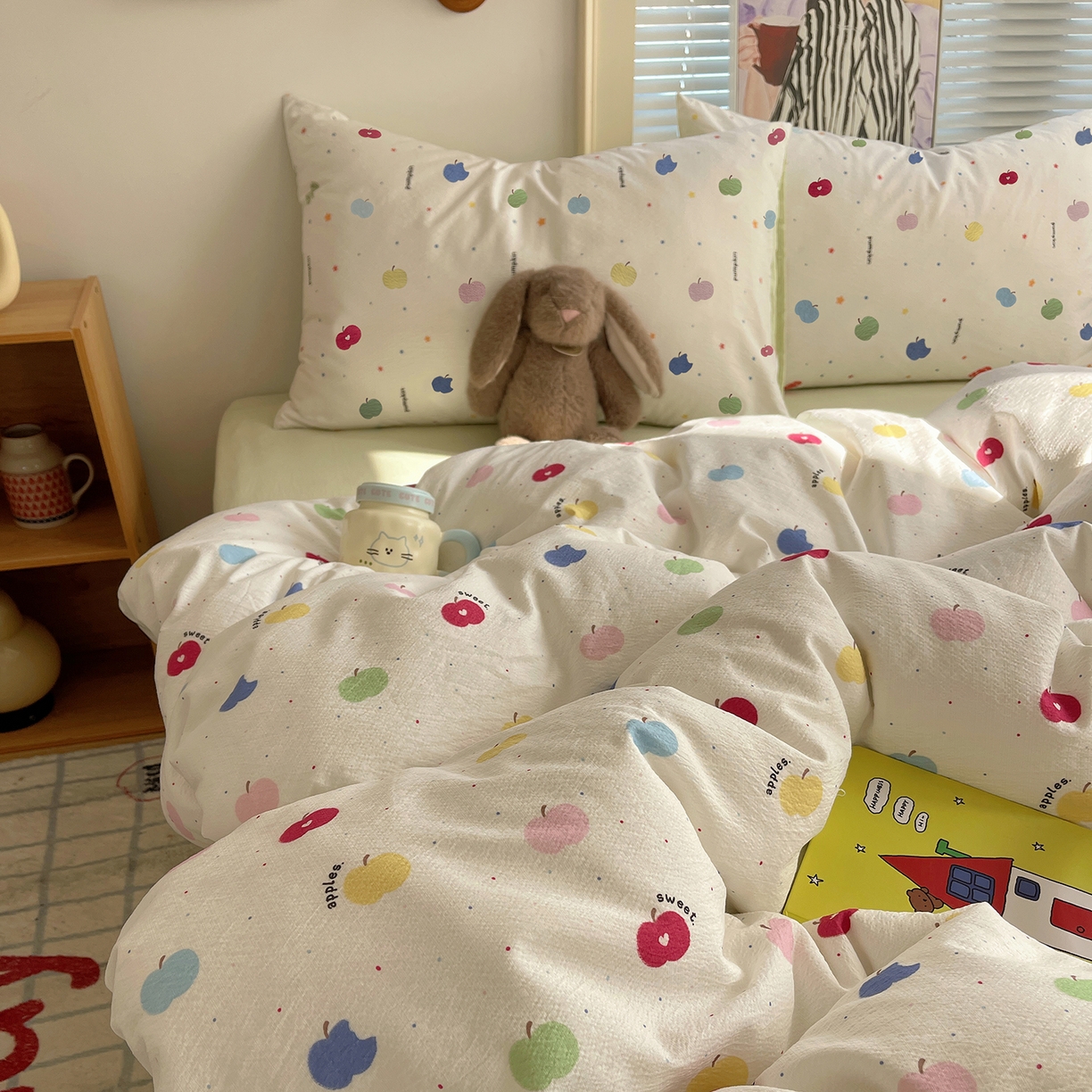 91家纺网 家纺一手货源 找家纺 繁花家居 2026新款木棉双层纱四件套 甜果眠语