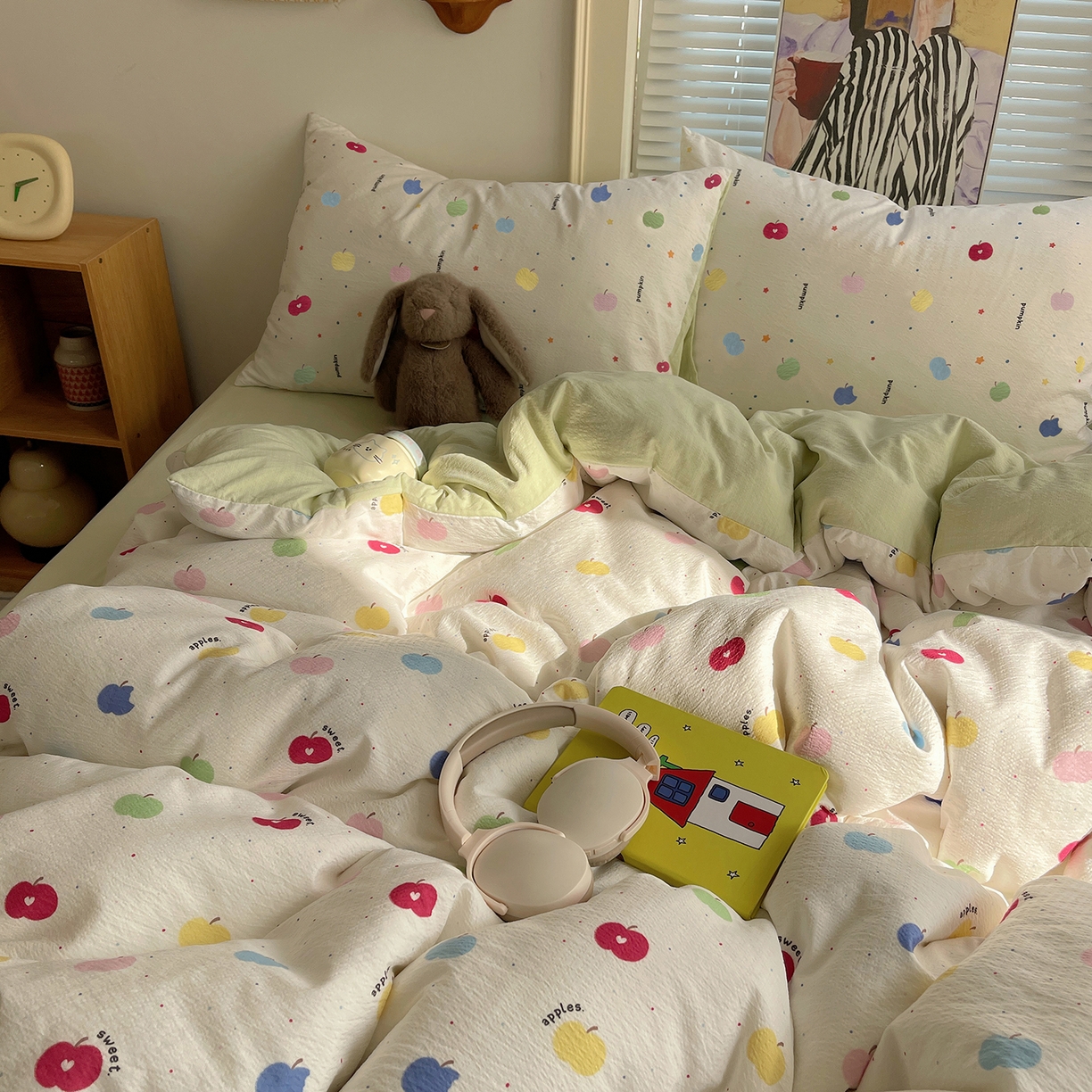 91家纺网 家纺一手货源 找家纺 繁花家居 2026新款木棉双层纱四件套 甜果眠语