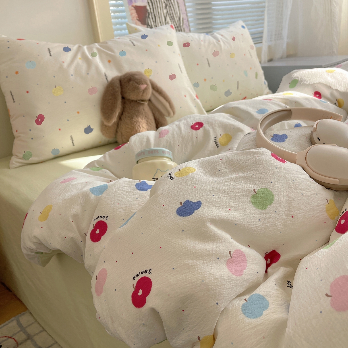 91家纺网 家纺一手货源 找家纺 繁花家居 2026新款木棉双层纱四件套 甜果眠语