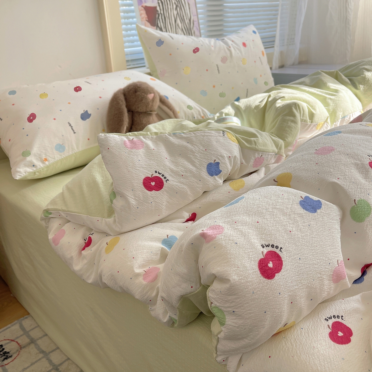 91家纺网 家纺一手货源 找家纺 繁花家居 2026新款木棉双层纱四件套 甜果眠语