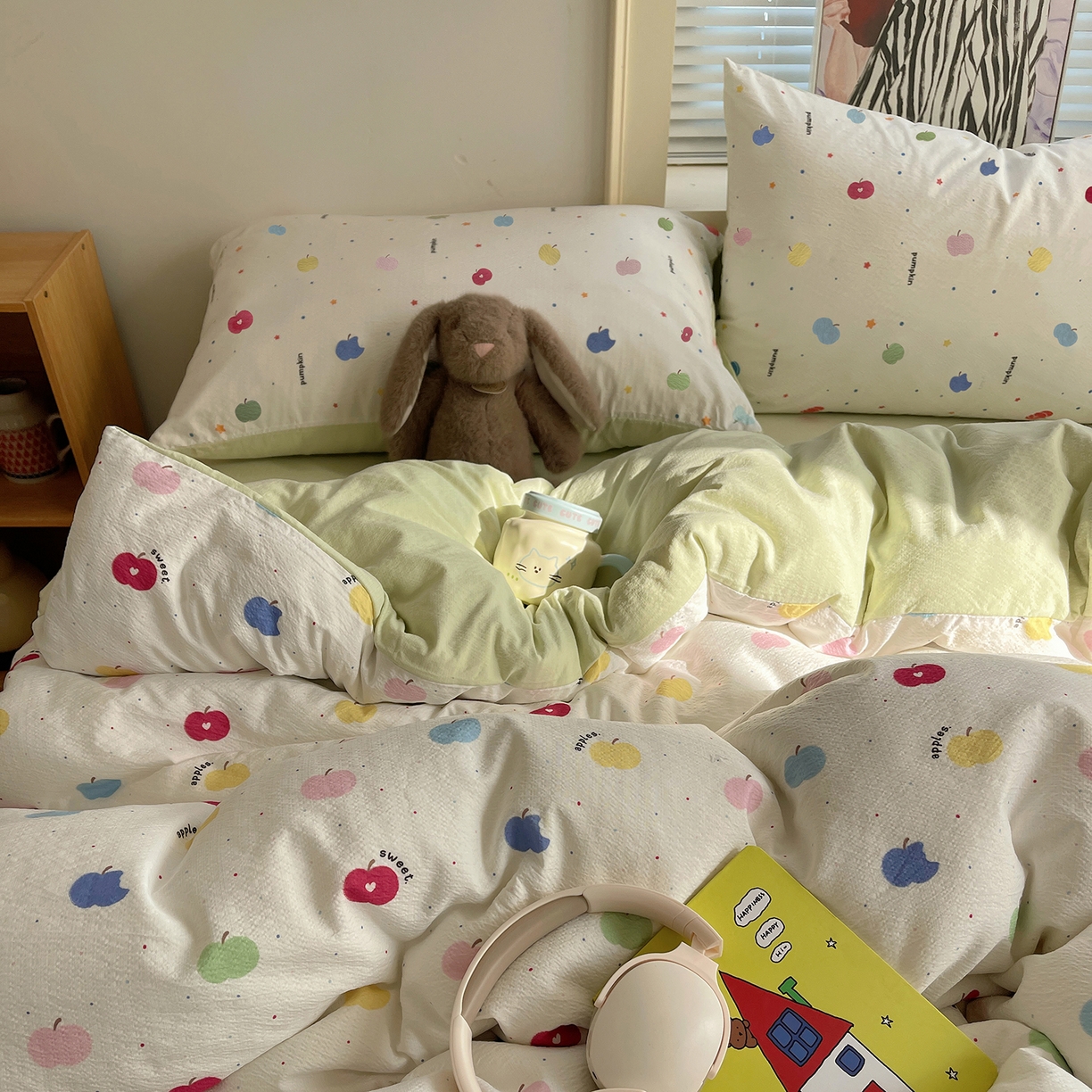 91家纺网 家纺一手货源 找家纺 繁花家居 2026新款木棉双层纱四件套 甜果眠语