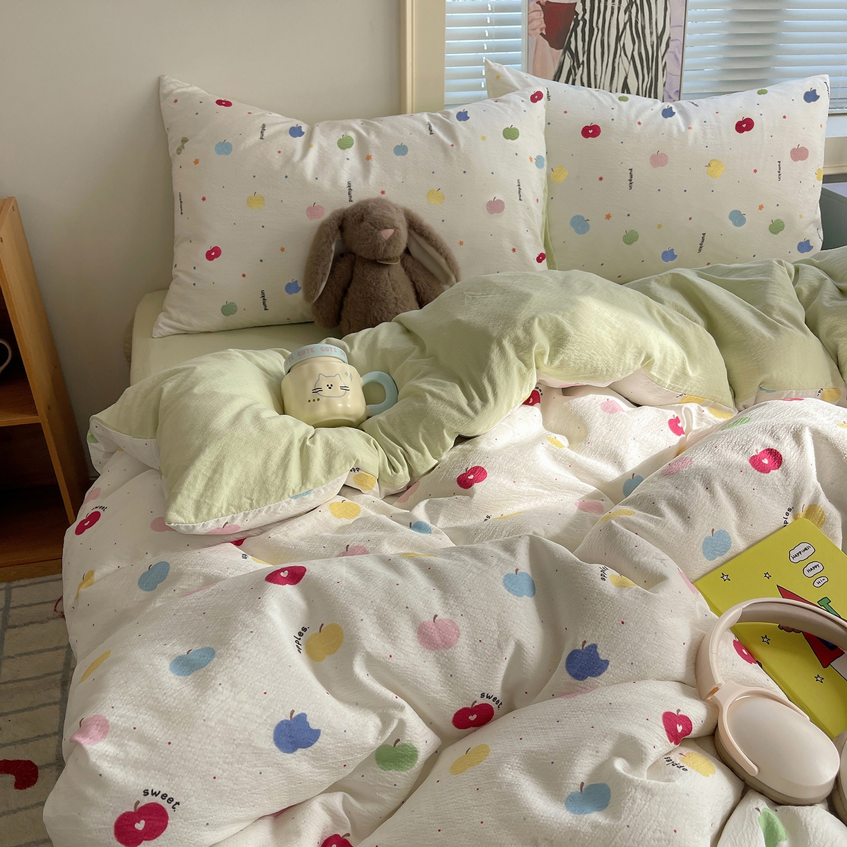 91家纺网 家纺一手货源 找家纺 繁花家居 2026新款木棉双层纱四件套 甜果眠语