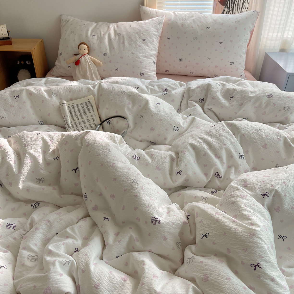 91家纺网 家纺一手货源 找家纺 繁花家居 2026新款木棉双层纱四件套 甜梦心结