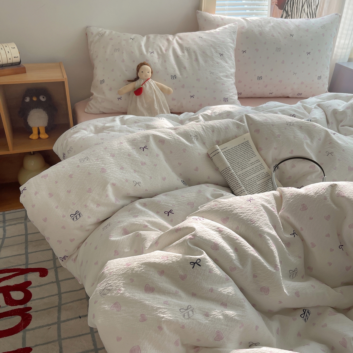 91家纺网 家纺一手货源 找家纺 繁花家居 2026新款木棉双层纱四件套 甜梦心结