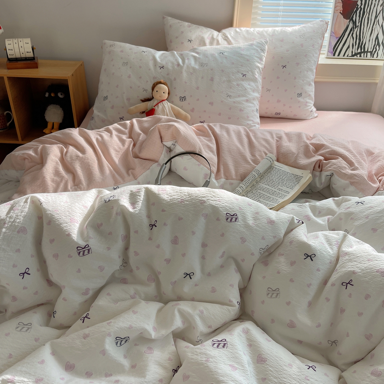 91家纺网 家纺一手货源 找家纺 繁花家居 2026新款木棉双层纱四件套 甜梦心结