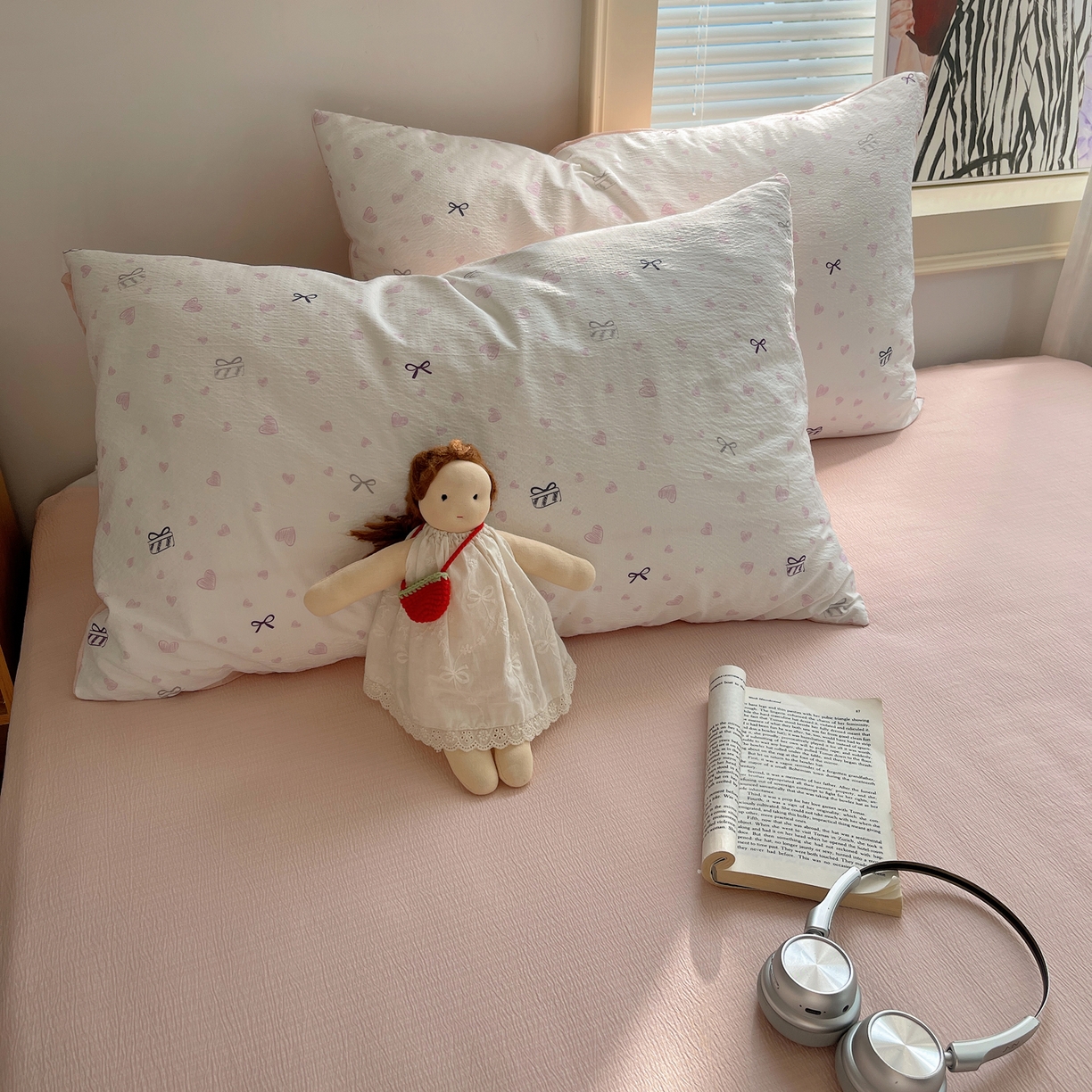 91家纺网 家纺一手货源 找家纺 繁花家居 2026新款木棉双层纱四件套 甜梦心结