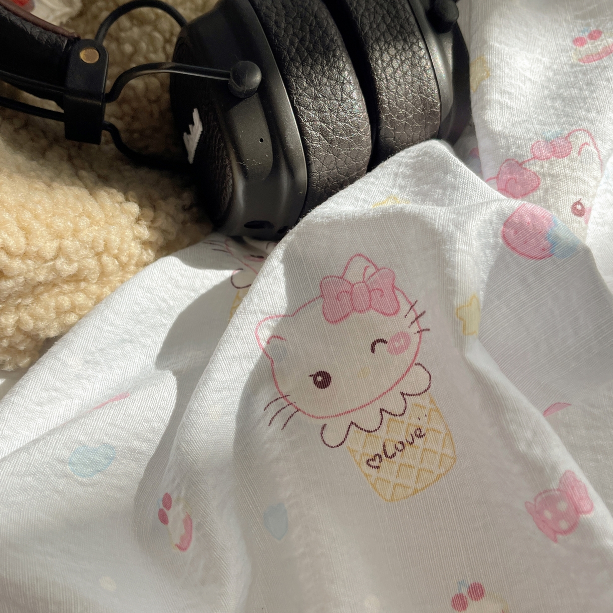 91家纺网 家纺一手货源 找家纺 繁花家居 2026新款木棉双层纱四件套 甜筒小猫-蓝