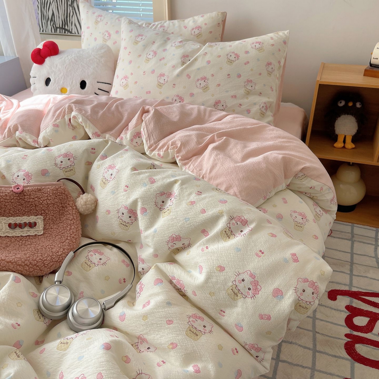 繁花家居 2026新款木棉双层纱四件套 甜筒小猫-米