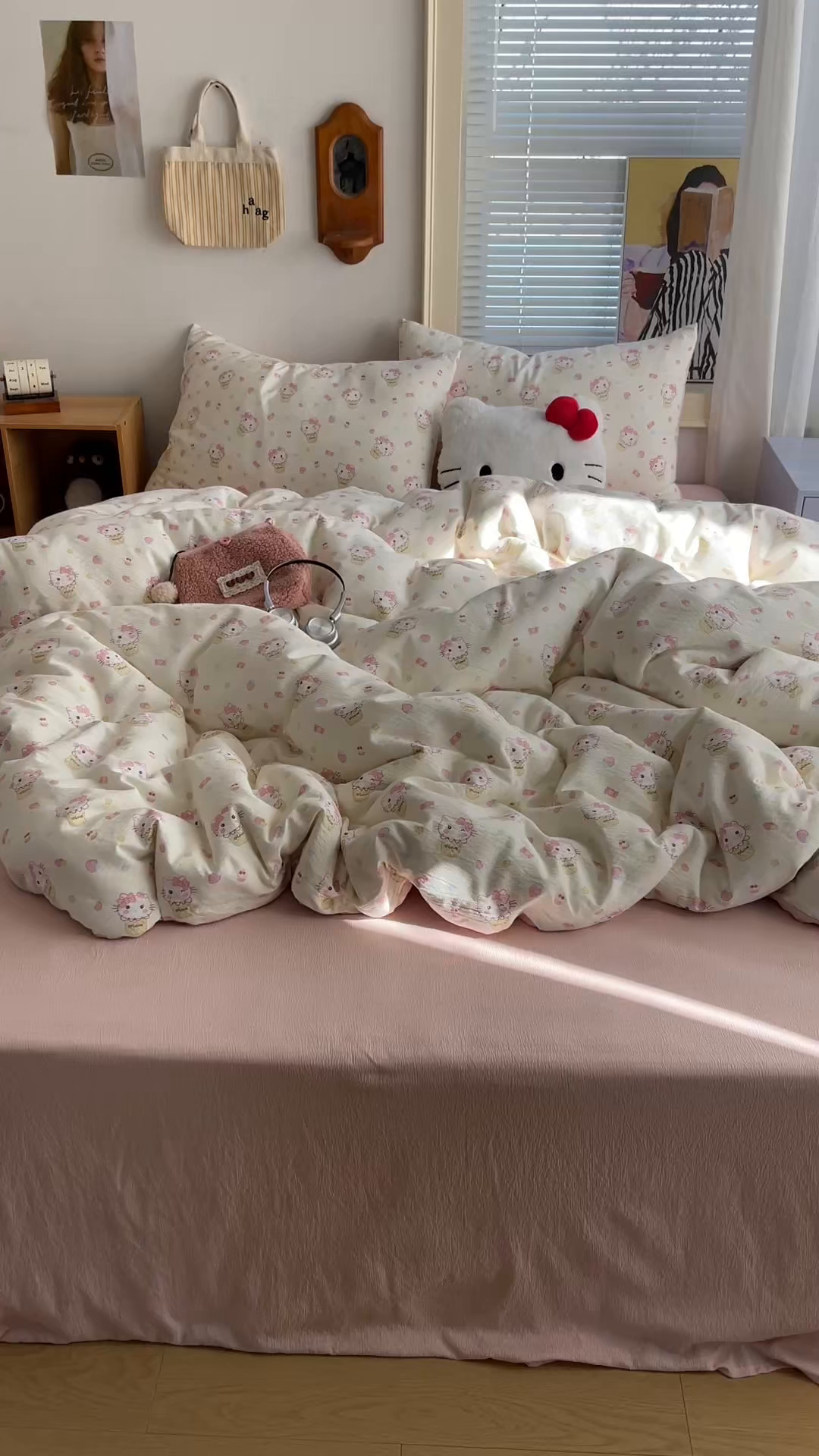 91家纺网 家纺一手货源 找家纺 繁花家居 2026新款木棉双层纱四件套 甜筒小猫-米