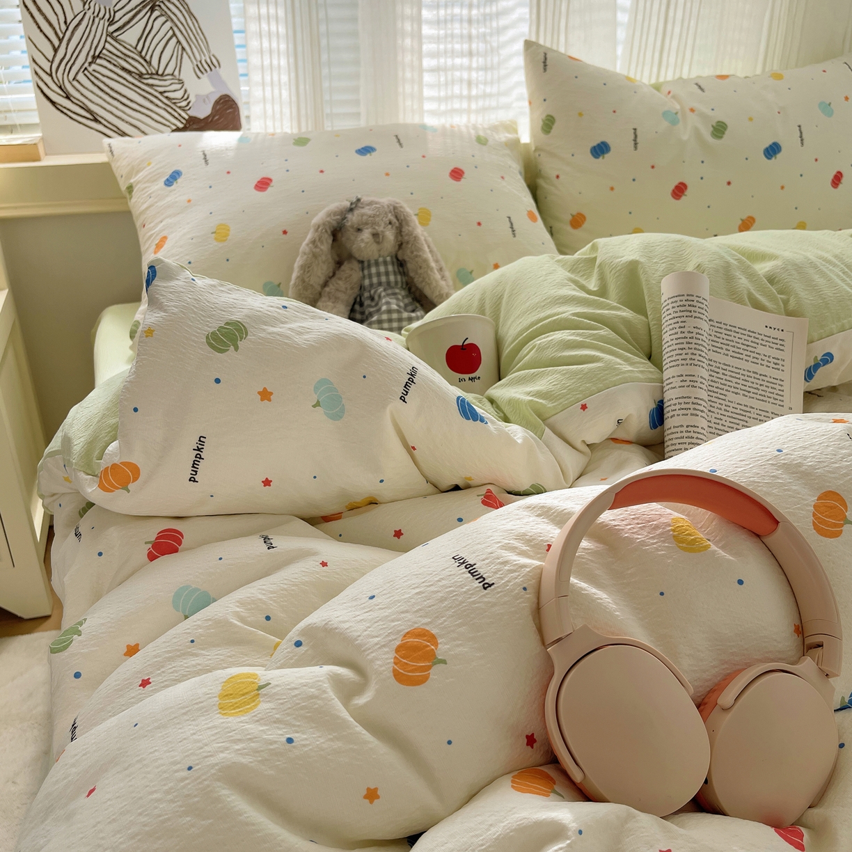 91家纺网 家纺一手货源 找家纺 繁花家居 2026新款木棉双层纱四件套 纤南瓜语