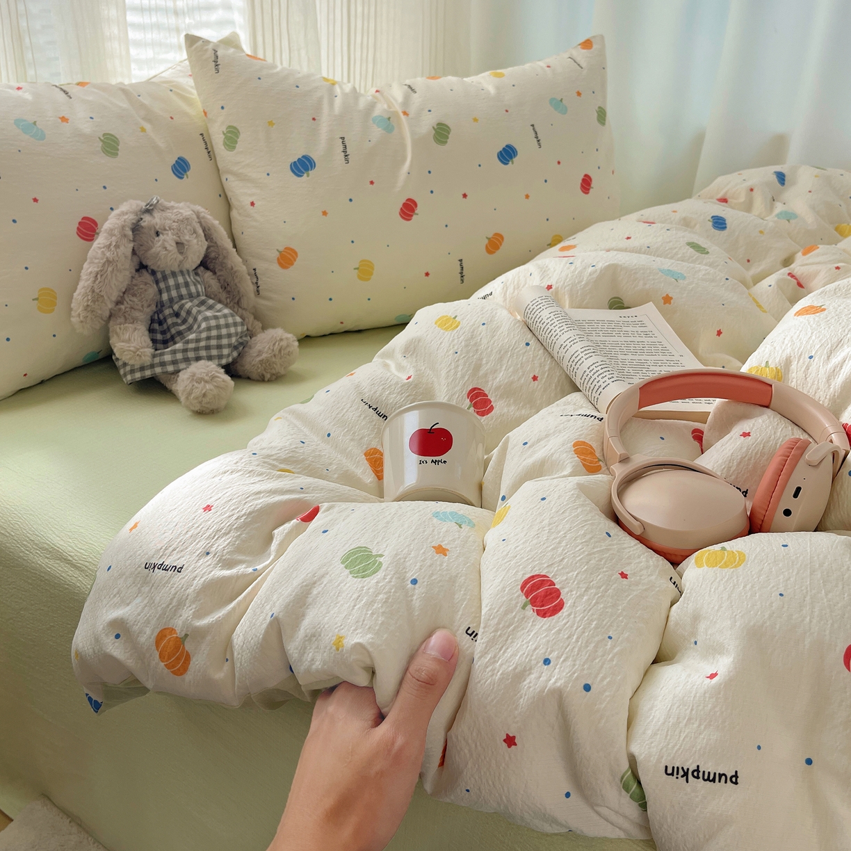 91家纺网 家纺一手货源 找家纺 繁花家居 2026新款木棉双层纱四件套 纤南瓜语