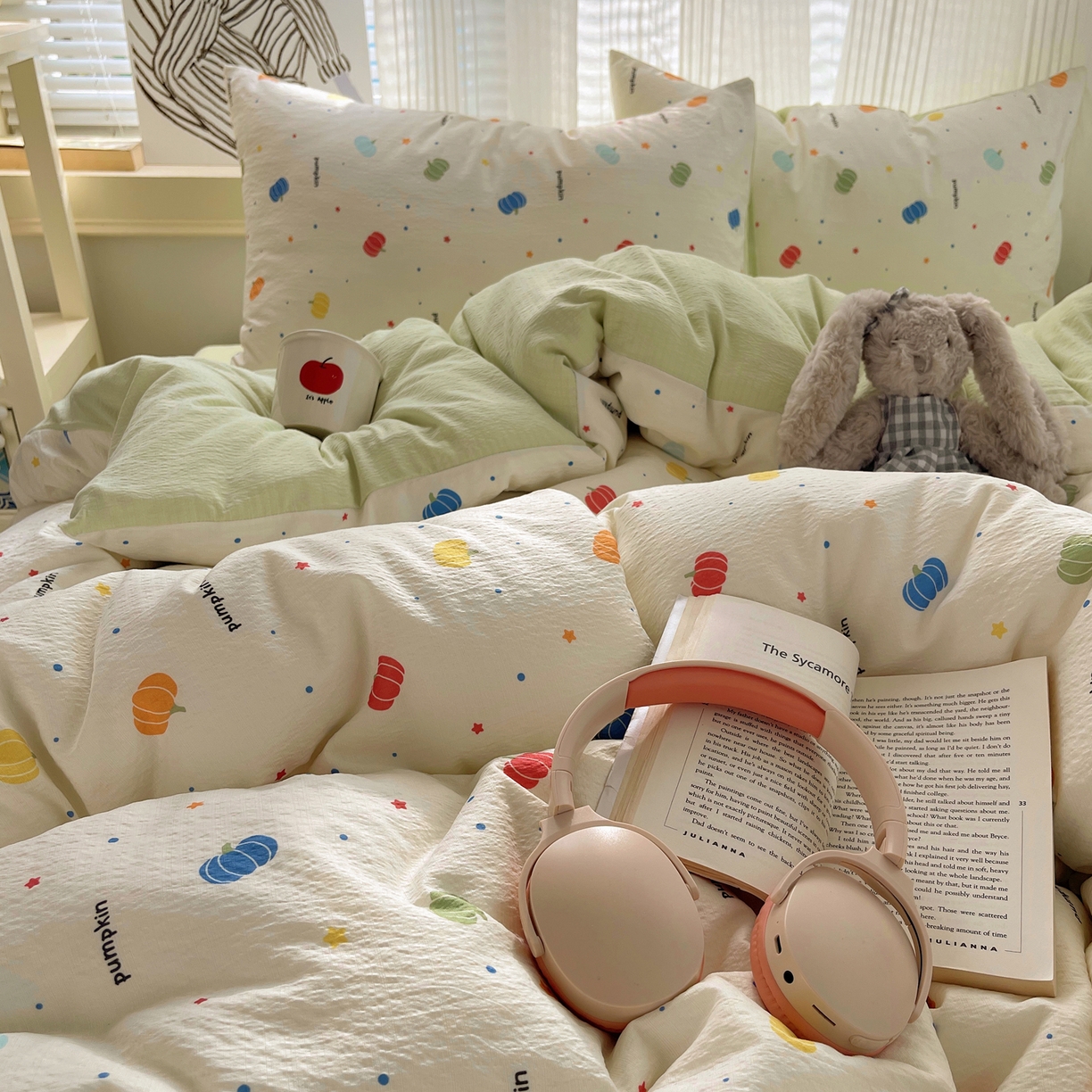 91家纺网 家纺一手货源 找家纺 繁花家居 2026新款木棉双层纱四件套 纤南瓜语