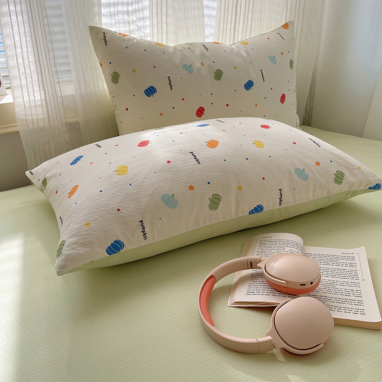 91家纺网 家纺一手货源 找家纺 繁花家居 2026新款木棉双层纱四件套 纤南瓜语