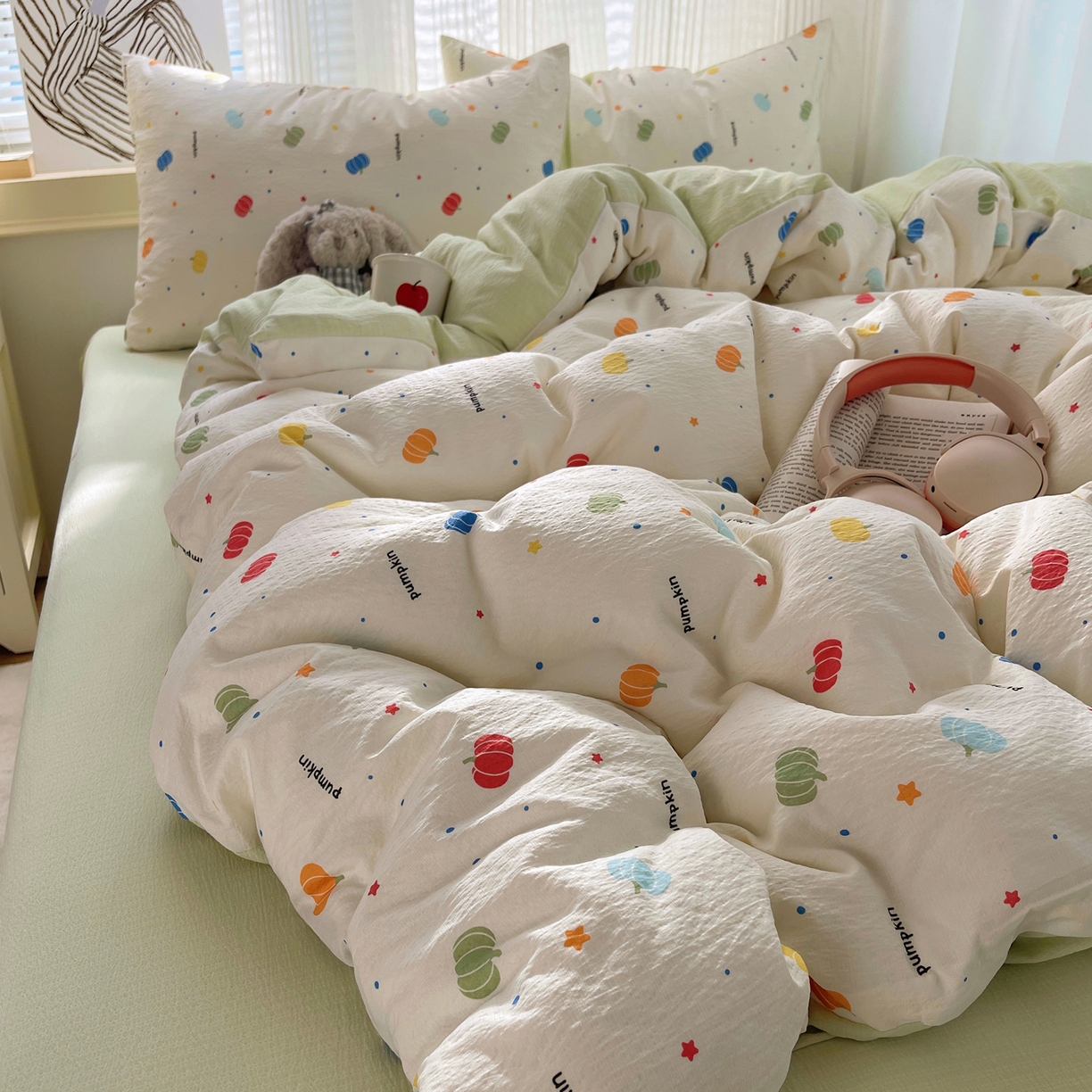 91家纺网 家纺一手货源 找家纺 繁花家居 2026新款木棉双层纱四件套 纤南瓜语